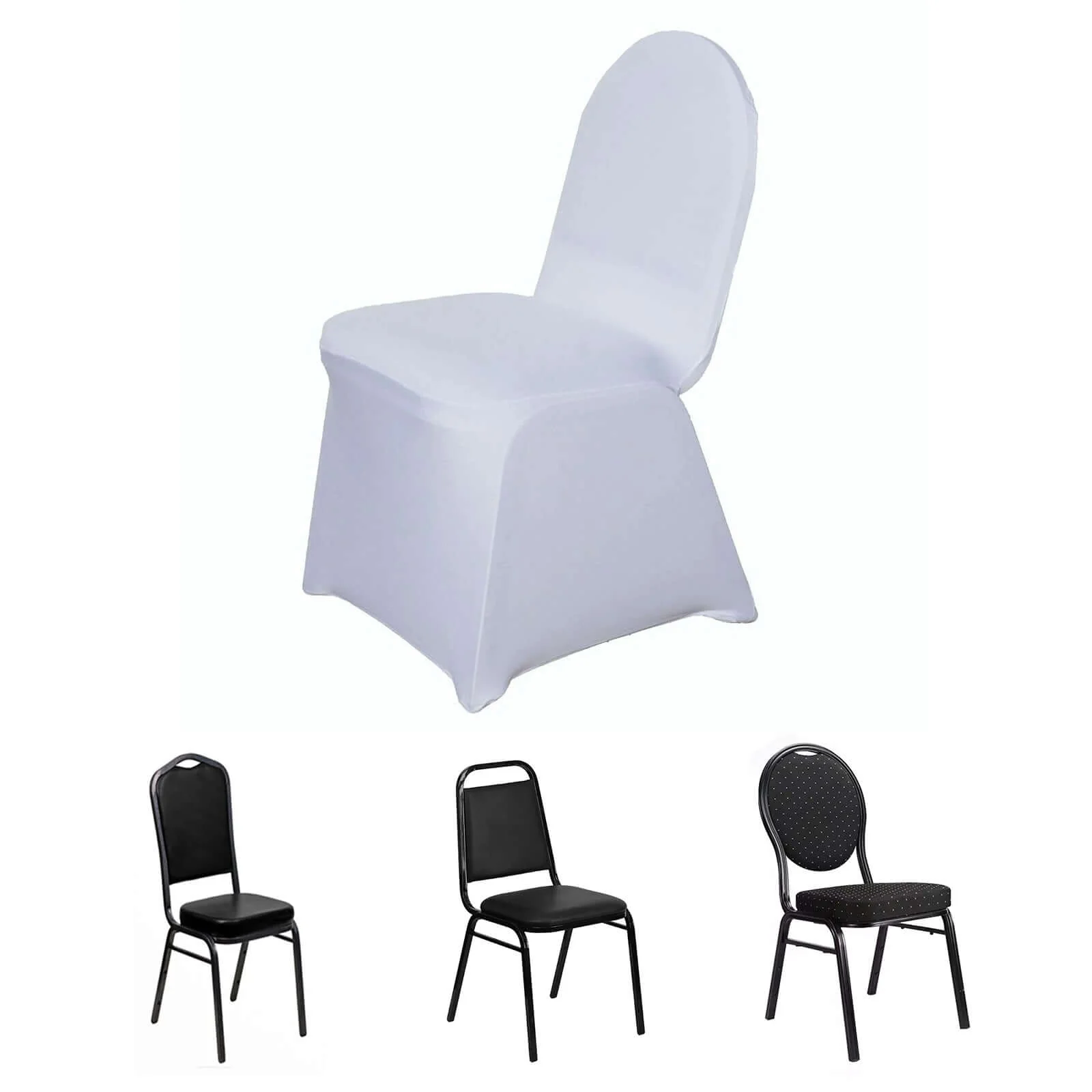 Spandex Stretch Fitted Banquet Chair Cover 160GSM White - Durable Slip-On Slipcover for Weddings & Events
