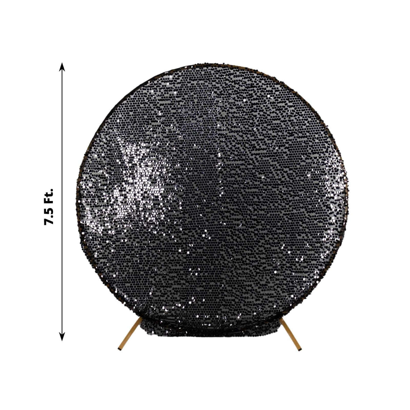 Sparkly Black Big Payette Sequin Backdrop Stand Cover for Round Wedding Arch - 7.5ft - Image 3