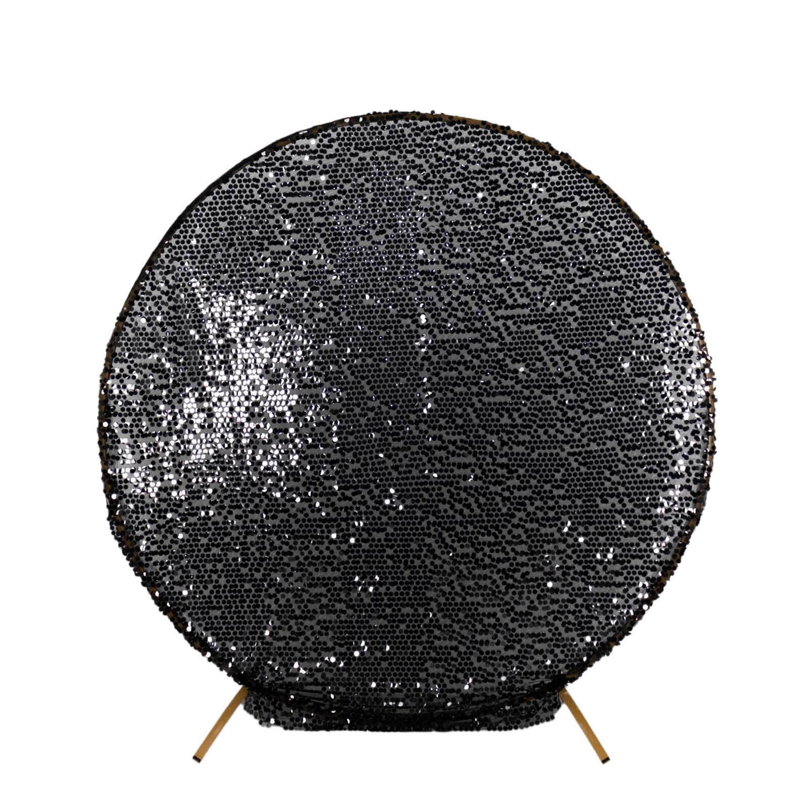 Sparkly Black Big Payette Sequin Backdrop Stand Cover for Round Wedding Arch - 7.5ft - Image 7