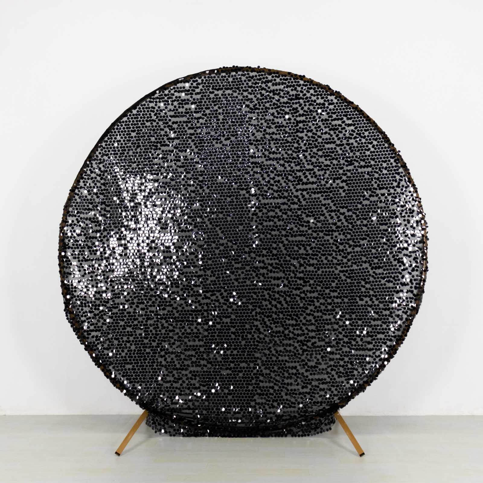 Sparkly Black Big Payette Sequin Backdrop Stand Cover for Round Wedding Arch - 7.5ft - Image 8