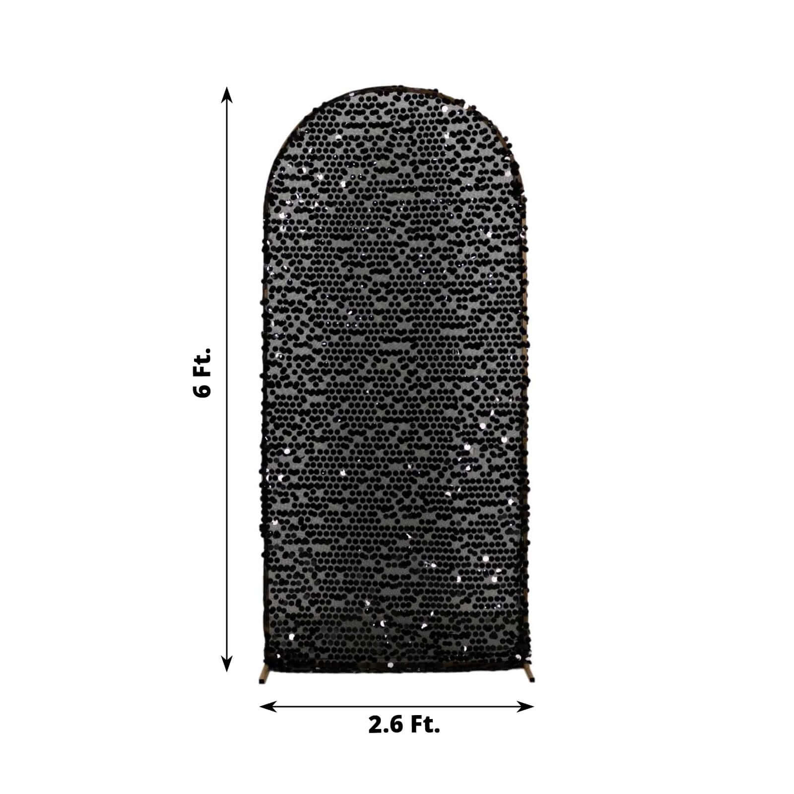 Sparkly Black Big Payette Sequin Fitted Chiara Backdrop Stand Cover for Round Top Wedding Arch - 6ft - Image 3