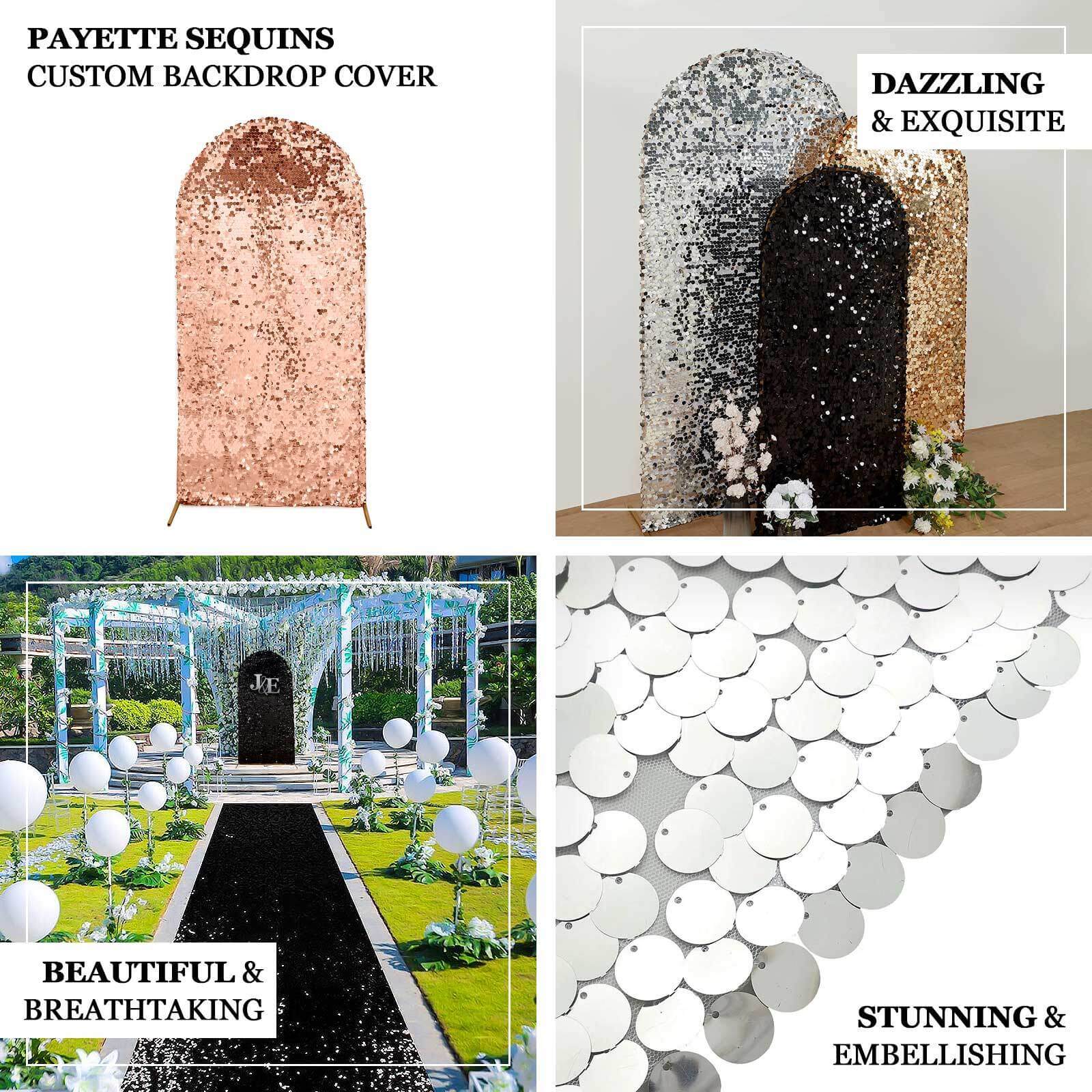 Sparkly Champagne Double Sided Big Payette Sequin Fitted Wedding Arch Cover For Round Top Chiara Backdrop Stand 7ft - Image 4