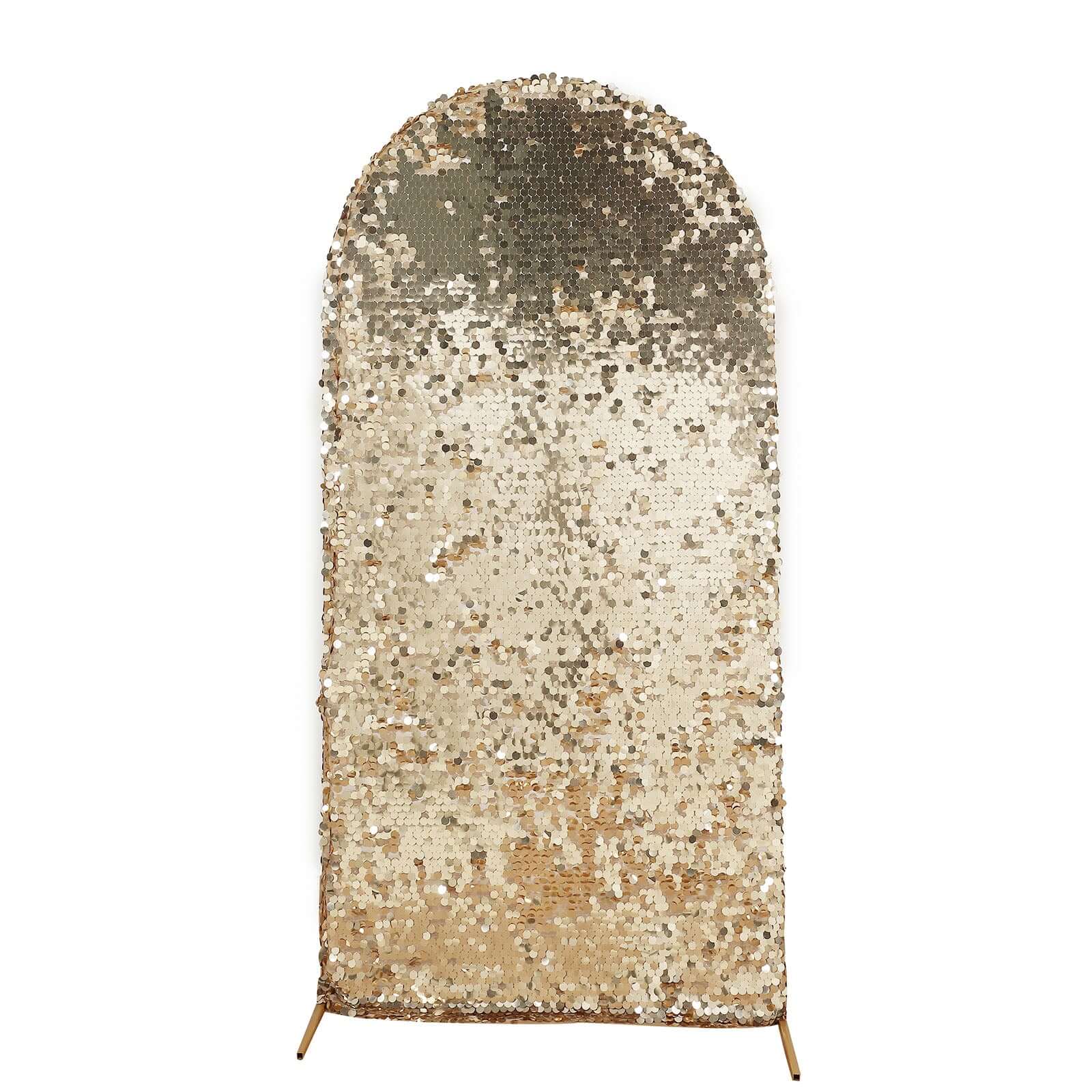 Sparkly Champagne Double Sided Big Payette Sequin Fitted Wedding Arch Cover For Round Top Chiara Backdrop Stand 7ft - Image 6