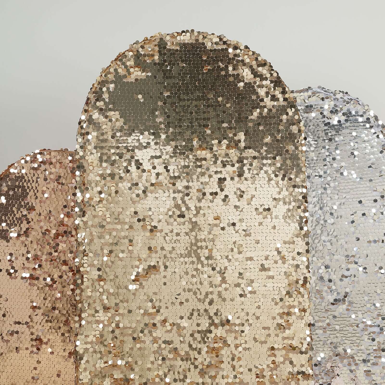 Sparkly Champagne Double Sided Big Payette Sequin Fitted Wedding Arch Cover For Round Top Chiara Backdrop Stand 7ft - Image 9
