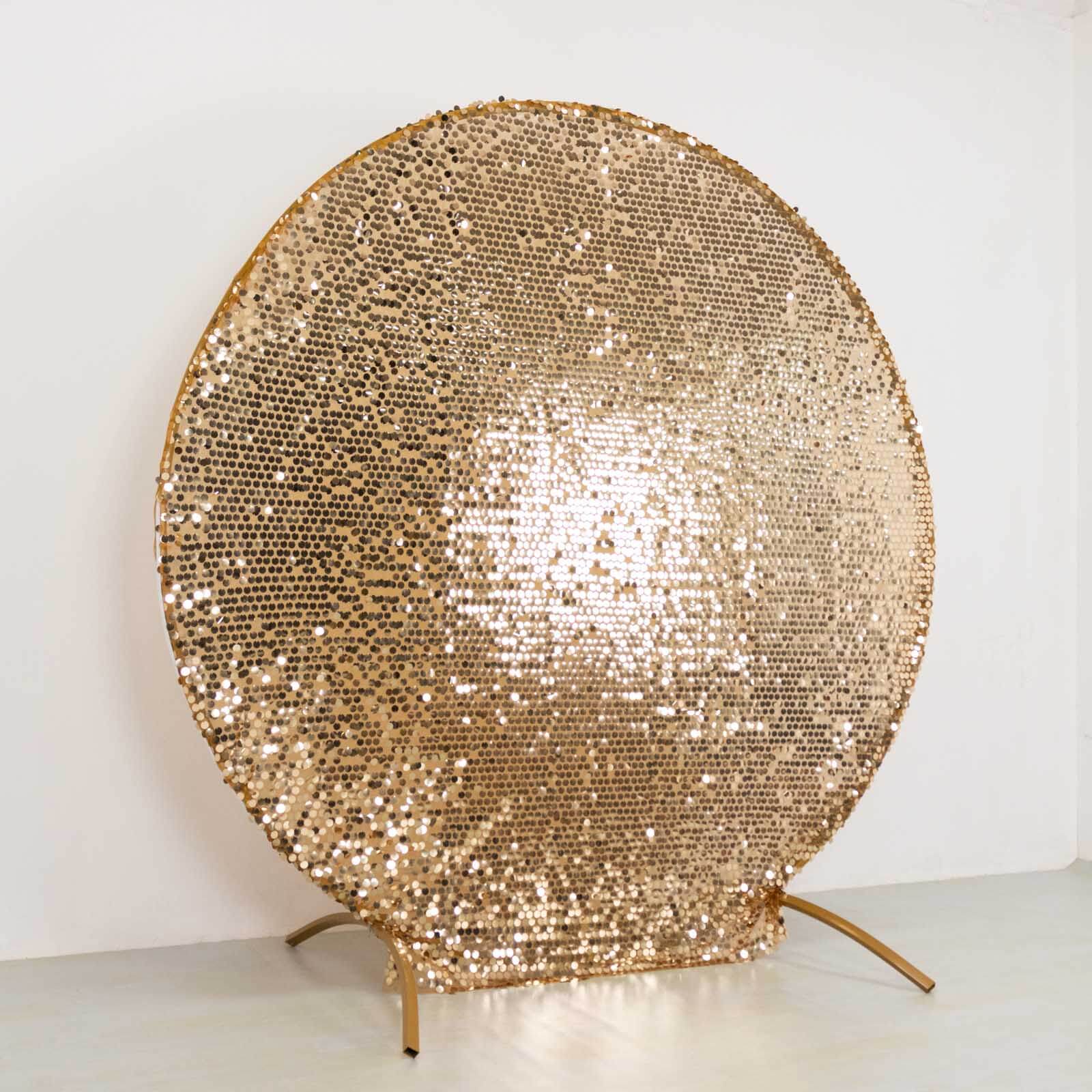 Sparkly Gold Big Payette Sequin Backdrop Stand Cover for Round Wedding Arch - 7.5ft - Image 2