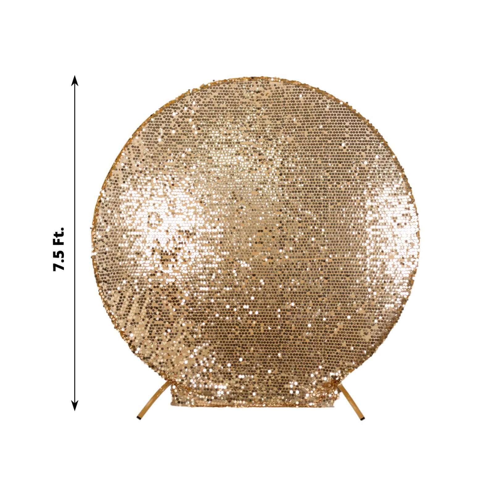 Sparkly Gold Big Payette Sequin Backdrop Stand Cover for Round Wedding Arch - 7.5ft - Image 3