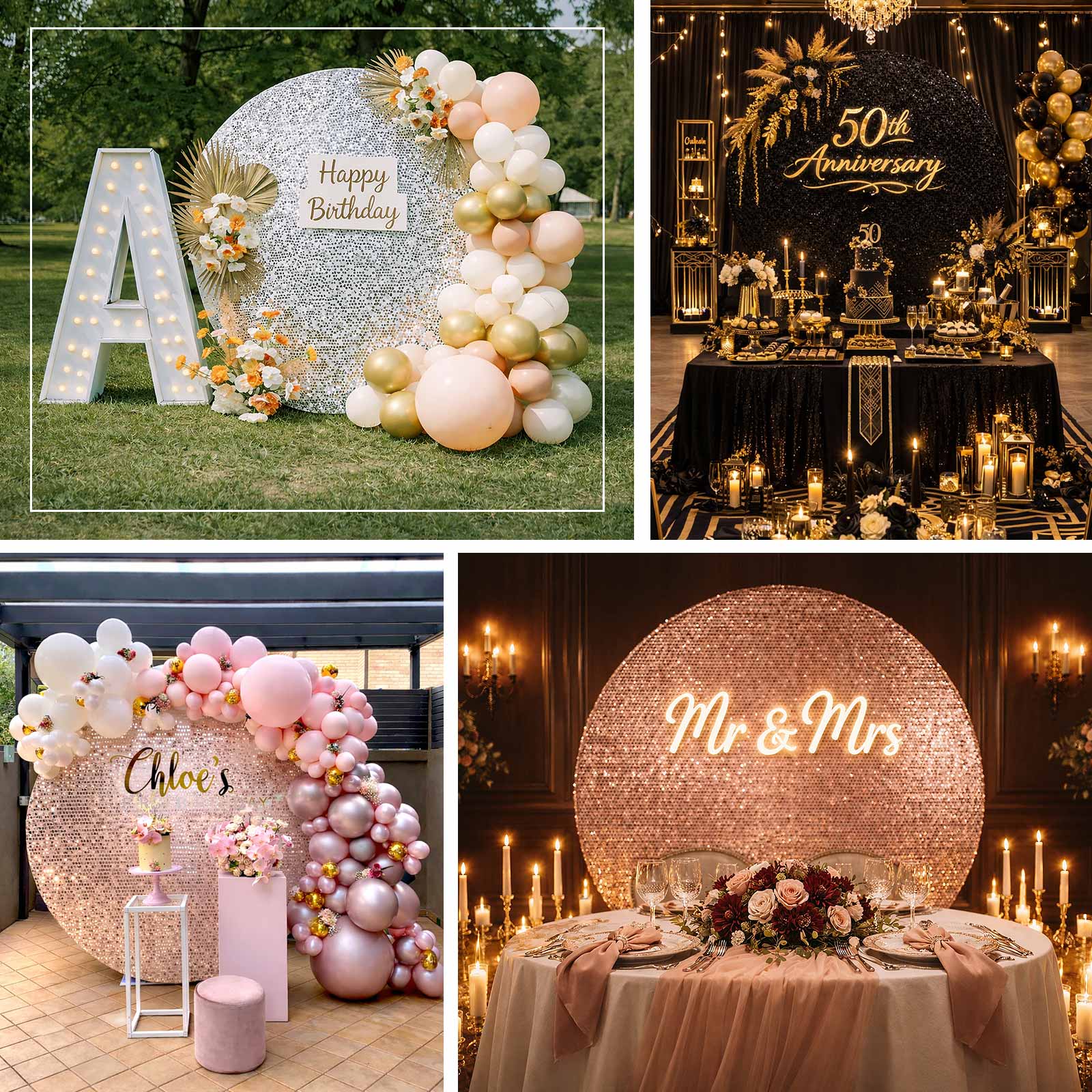 Sparkly Gold Big Payette Sequin Backdrop Stand Cover for Round Wedding Arch - 7.5ft - Image 5
