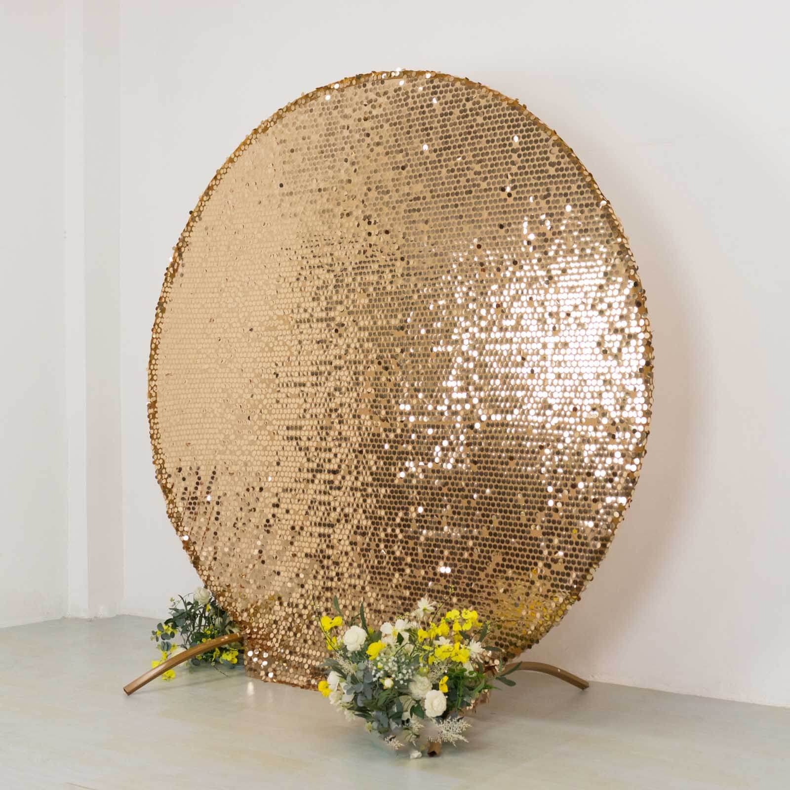 Sparkly Gold Big Payette Sequin Backdrop Stand Cover for Round Wedding Arch - 7.5ft - Image 6