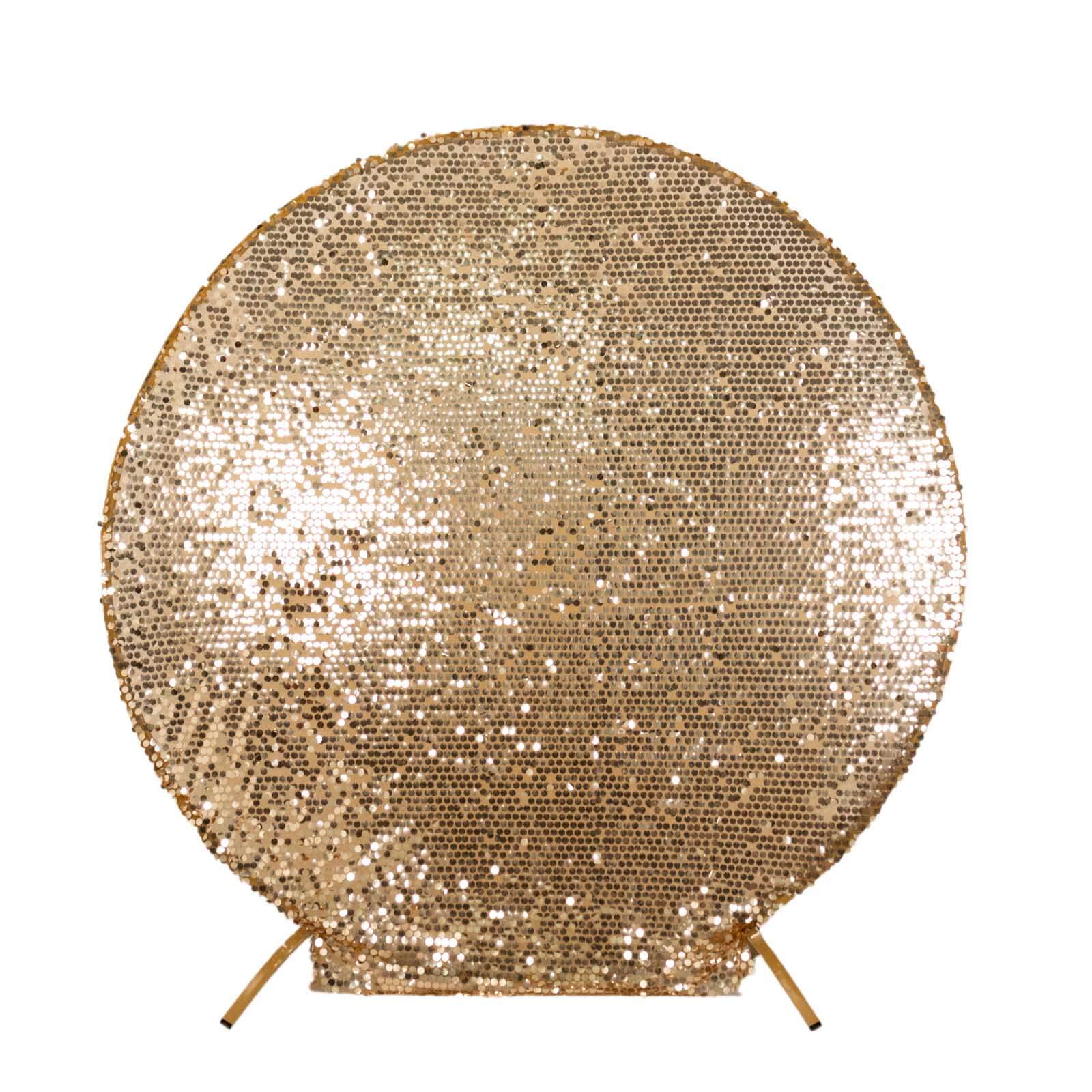 Sparkly Gold Big Payette Sequin Backdrop Stand Cover for Round Wedding Arch - 7.5ft - Image 7