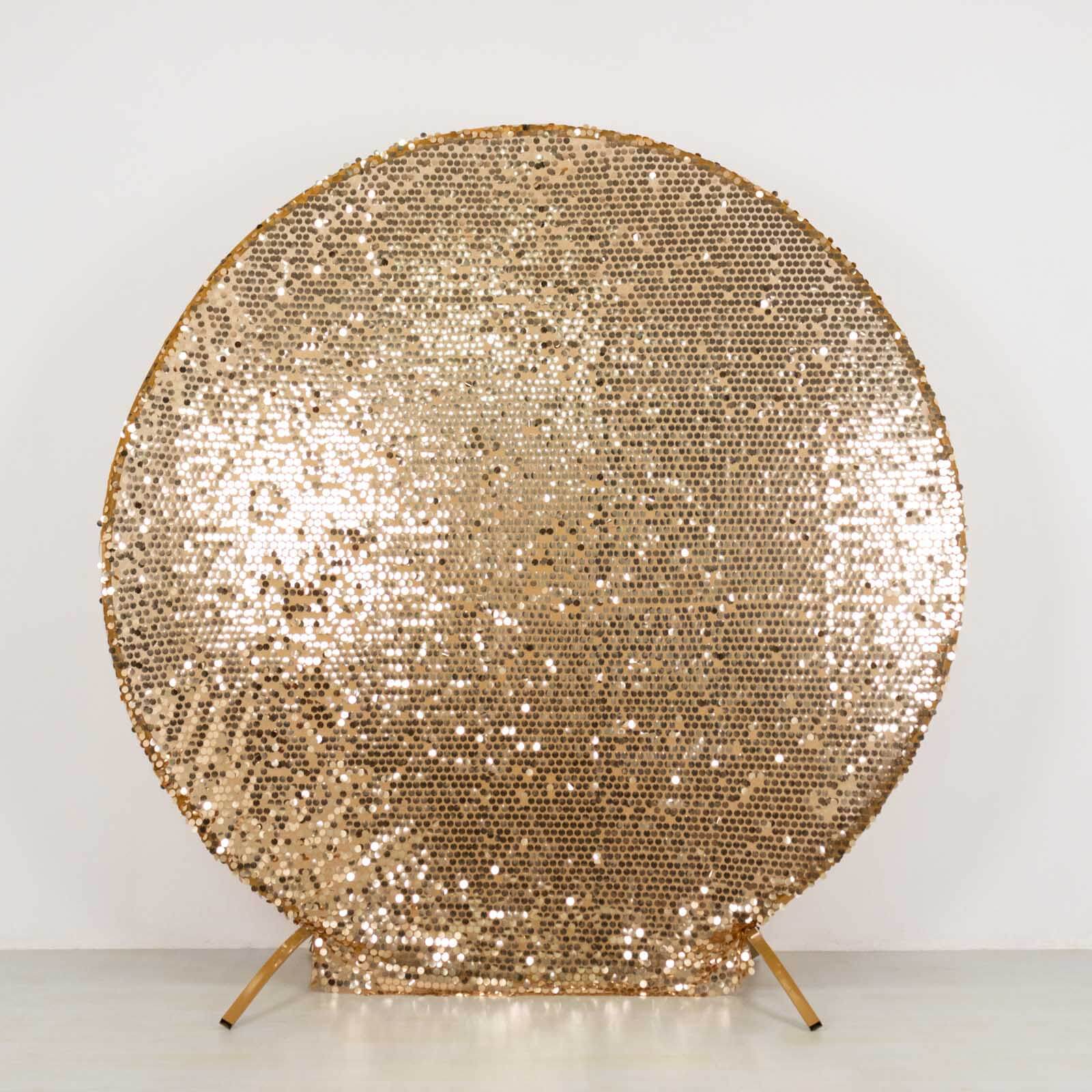 Sparkly Gold Big Payette Sequin Backdrop Stand Cover for Round Wedding Arch - 7.5ft - Image 8