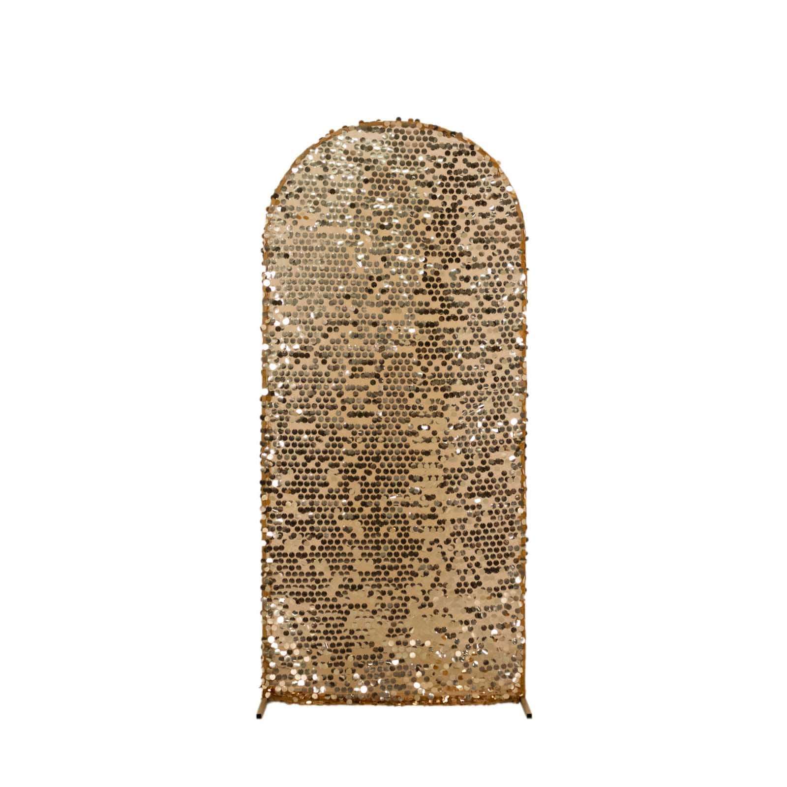 Sparkly Gold Big Payette Sequin Fitted Chiara Backdrop Stand Cover for Round Top Wedding Arch - 6ft - Image 6