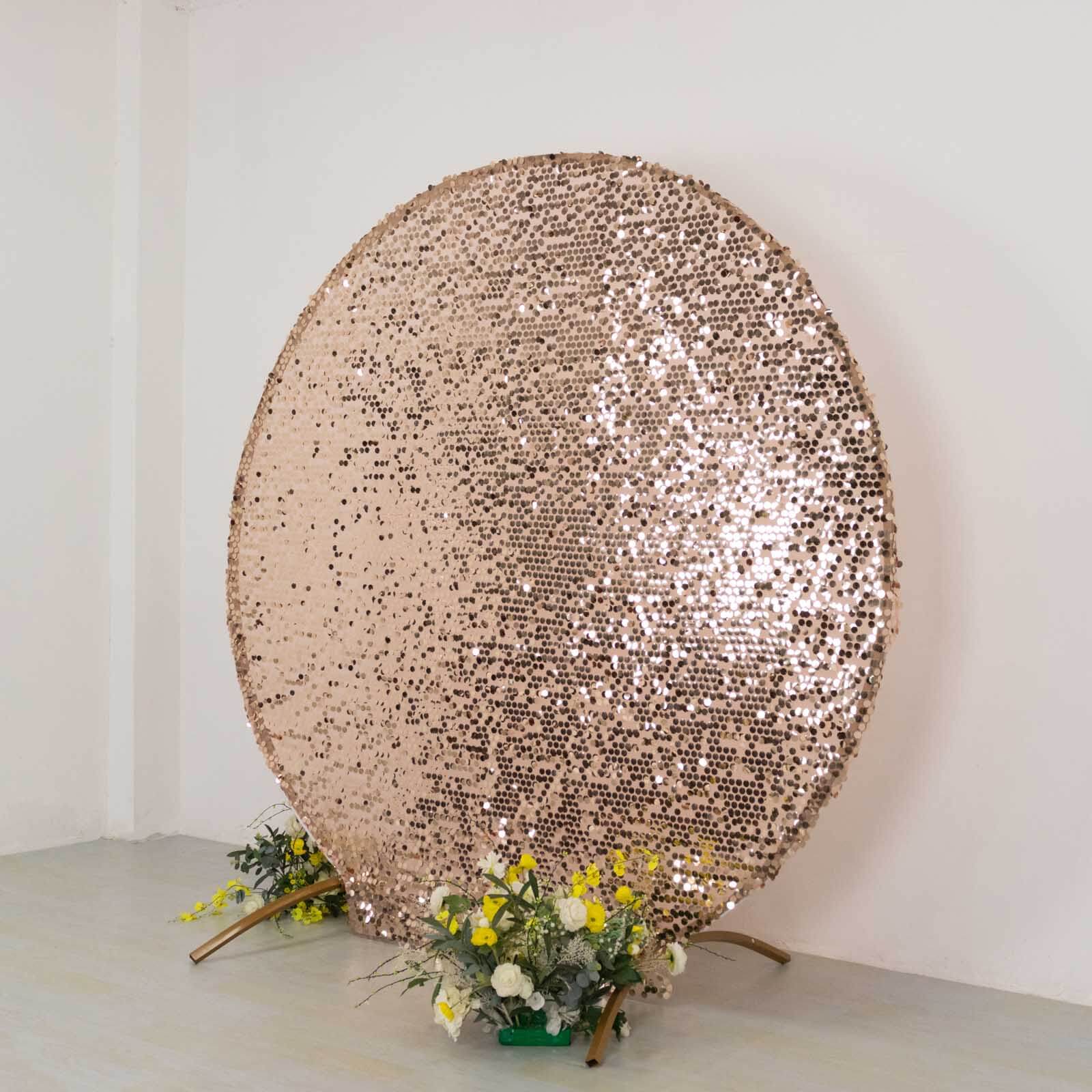 Sparkly Rose Gold Big Payette Sequin Backdrop Stand Cover for Round Wedding Arch - 7.5ft - Image 11