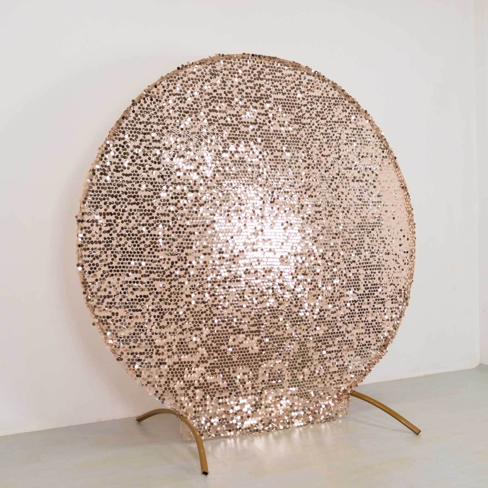 Sparkly Rose Gold Big Payette Sequin Backdrop Stand Cover for Round Wedding Arch - 7.5ft - Image 2