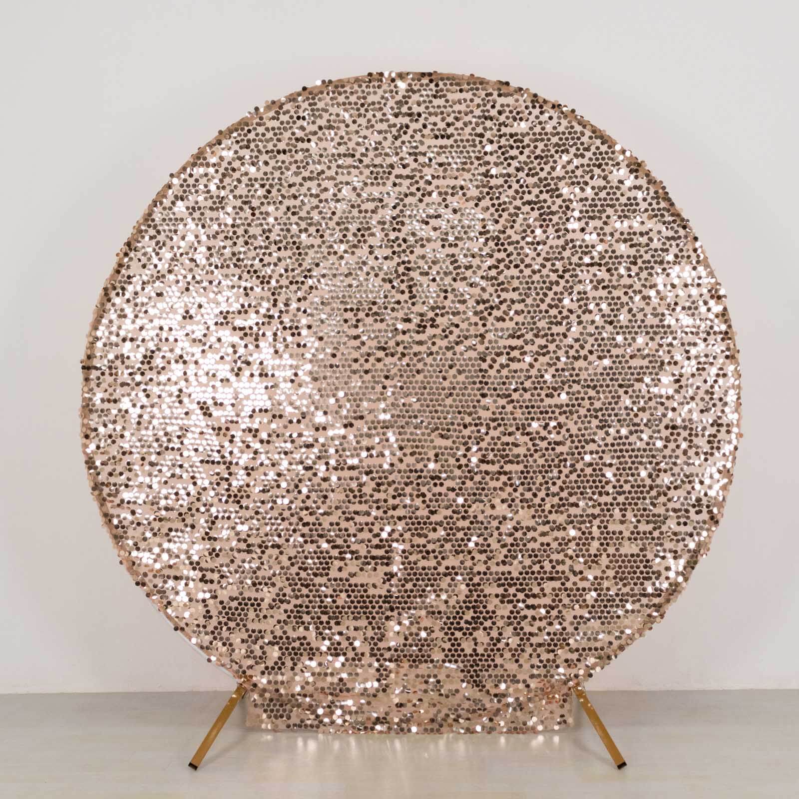 Sparkly Rose Gold Big Payette Sequin Backdrop Stand Cover for Round Wedding Arch - 7.5ft - Image 6