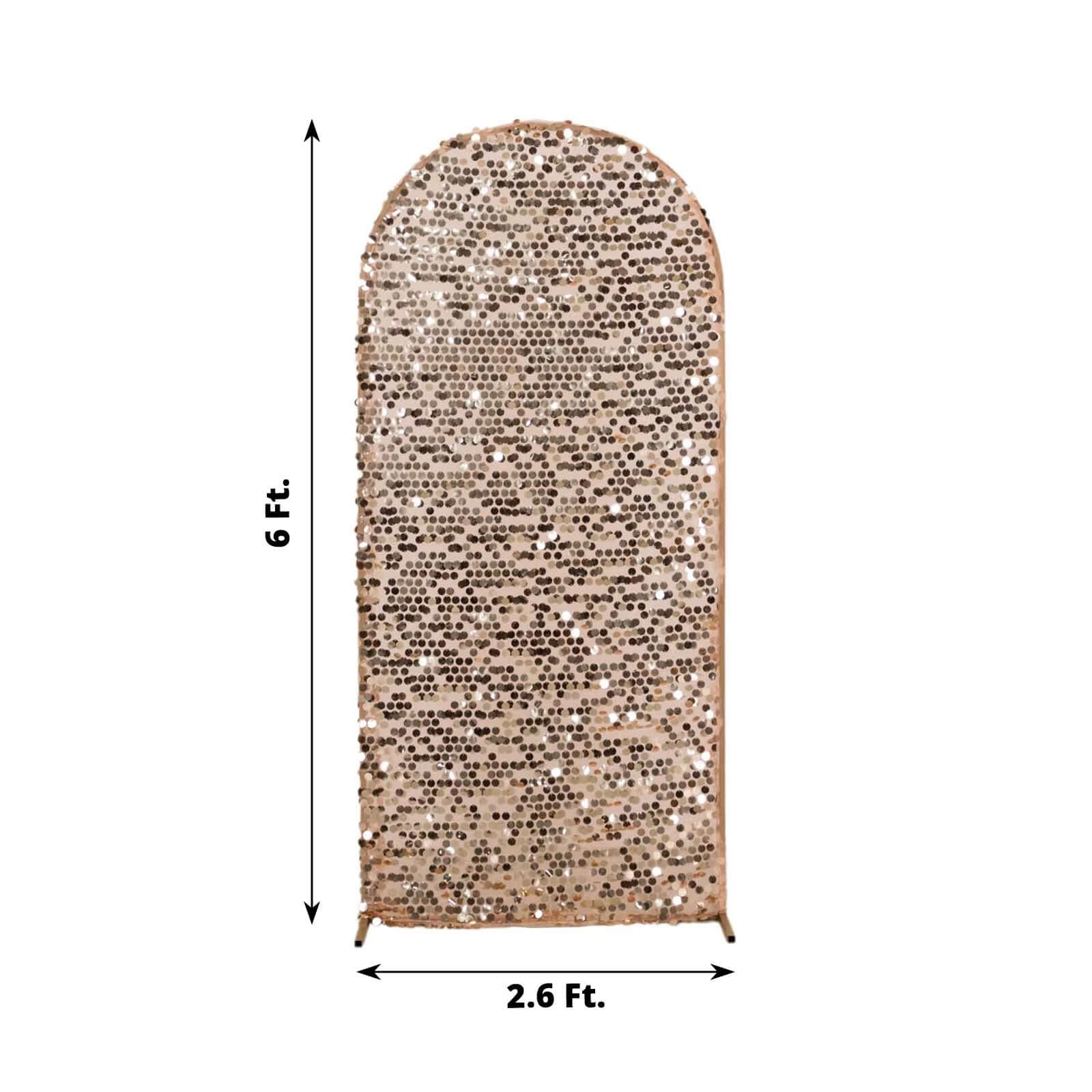 Sparkly Rose Gold Big Payette Sequin Fitted Chiara Backdrop Stand Cover for Round Top Wedding Arch - 6ft - Image 3