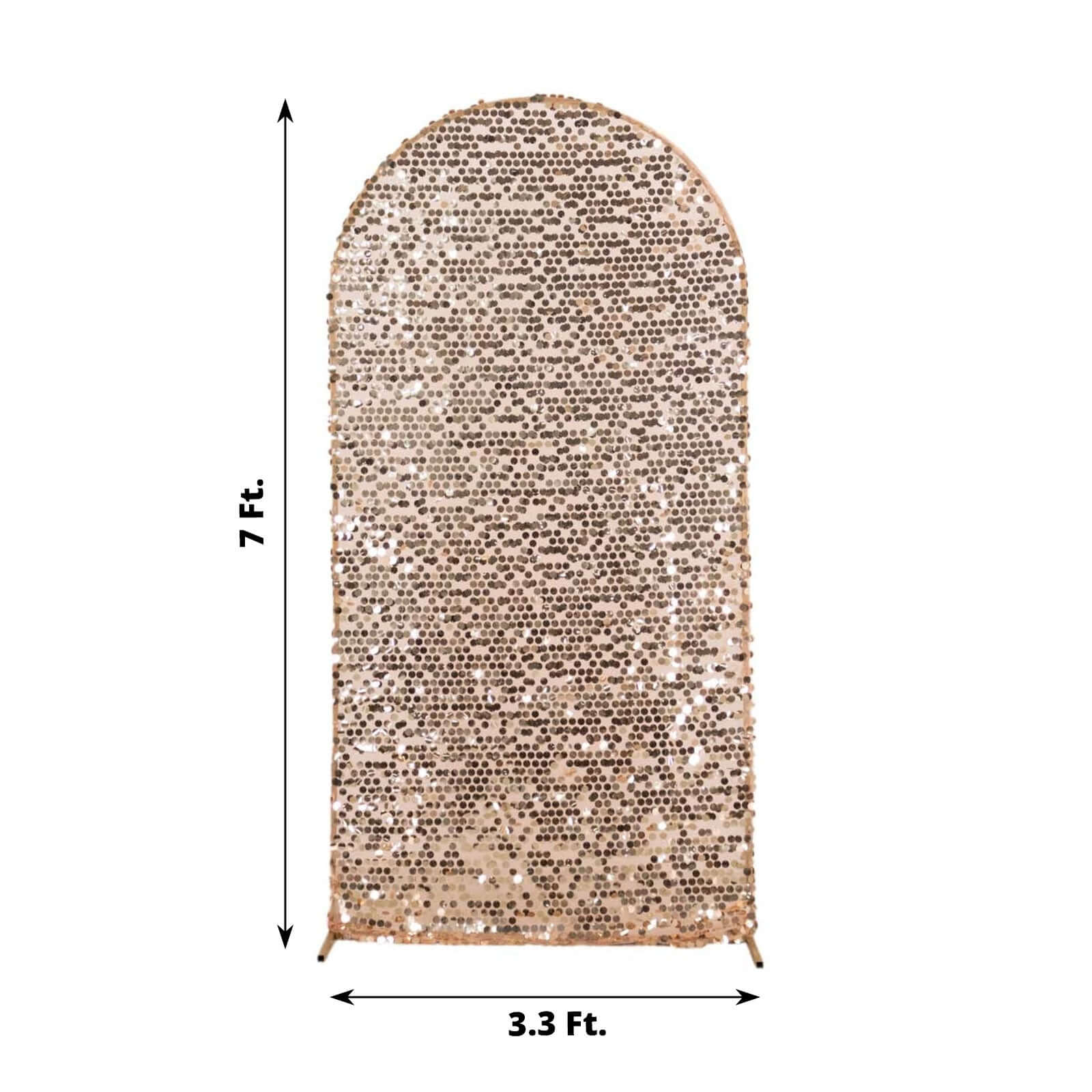 Sparkly Rose Gold Big Payette Sequin Fitted Chiara Backdrop Stand Cover for Round Top Wedding Arch - 7ft - Image 3