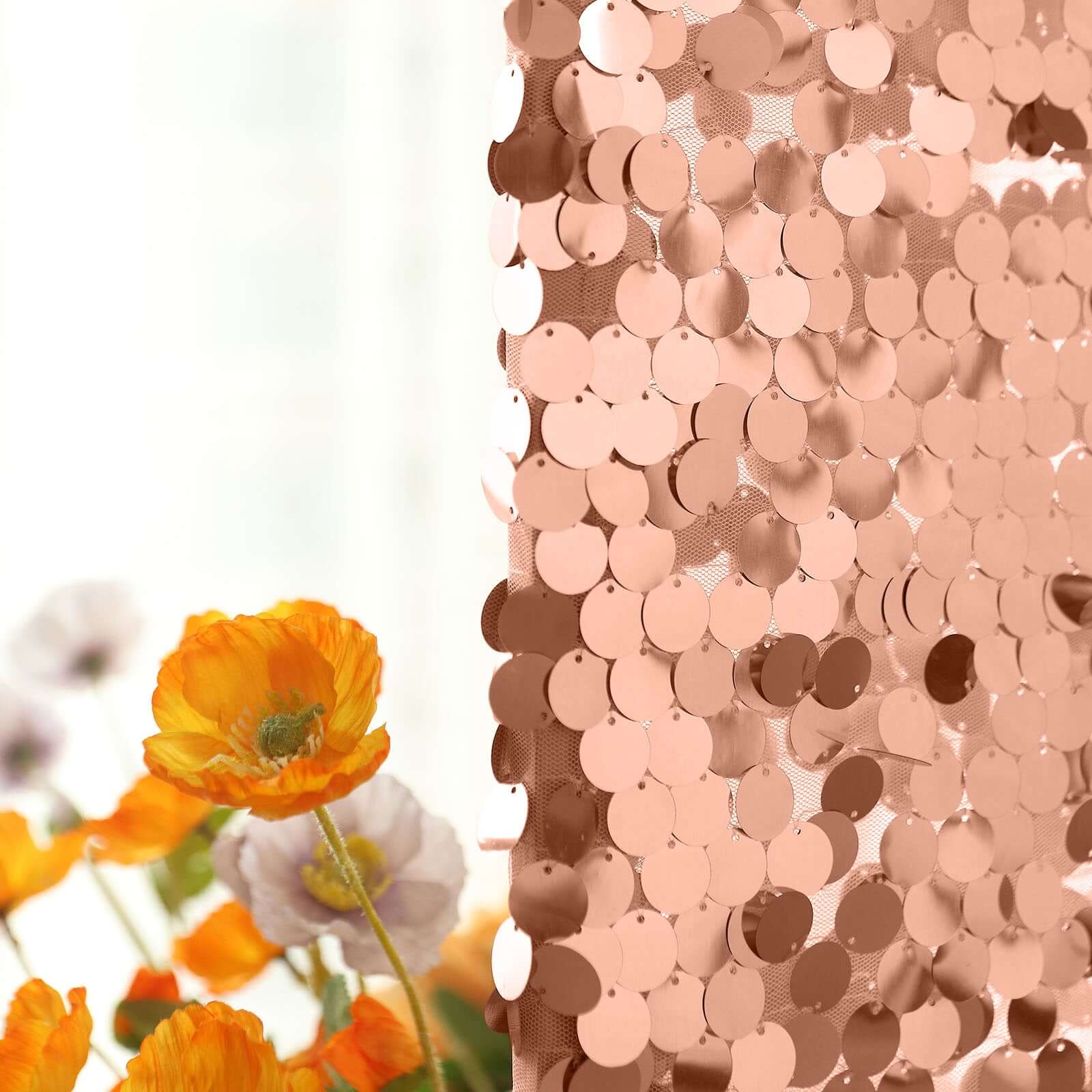 Sparkly Rose Gold Double Sided Big Payette Sequin Fitted Wedding Arch Cover For Round Top Chiara Backdrop Stand 6ft - Image 12