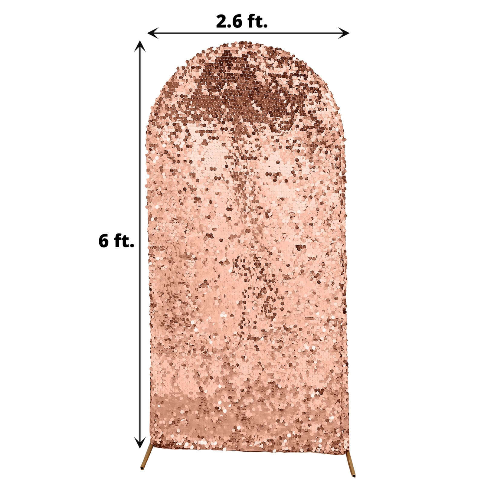 Sparkly Rose Gold Double Sided Big Payette Sequin Fitted Wedding Arch Cover For Round Top Chiara Backdrop Stand 6ft - Image 3
