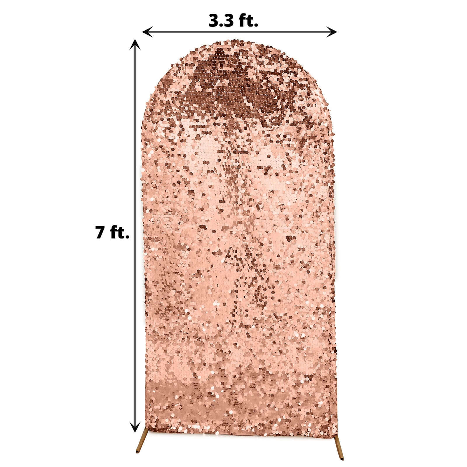 Sparkly Rose Gold Double Sided Big Payette Sequin Fitted Wedding Arch Cover For Round Top Chiara Backdrop Stand 7ft - Image 3