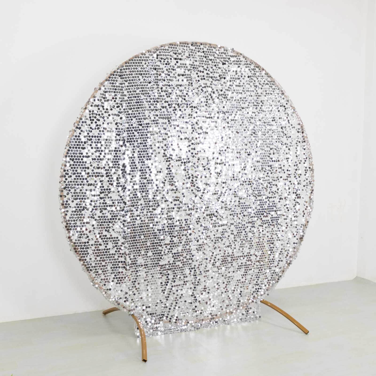 Sparkly Silver Big Payette Sequin Backdrop Stand Cover for Round Wedding Arch - 7.5ft - Image 2