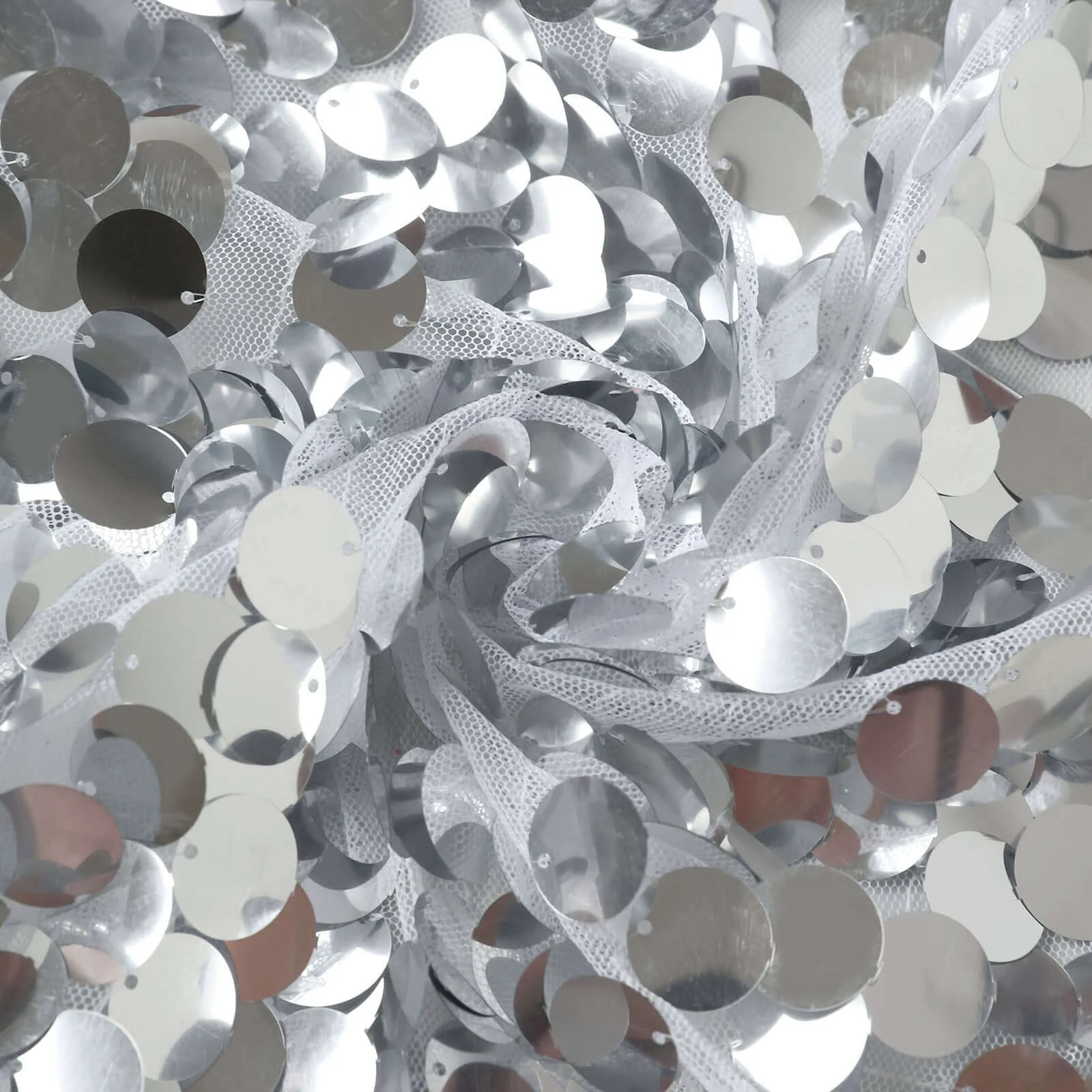 Sparkly Silver Big Payette Sequin Fitted Chiara Backdrop Stand Cover for Round Top Wedding Arch - 5ft - Image 14