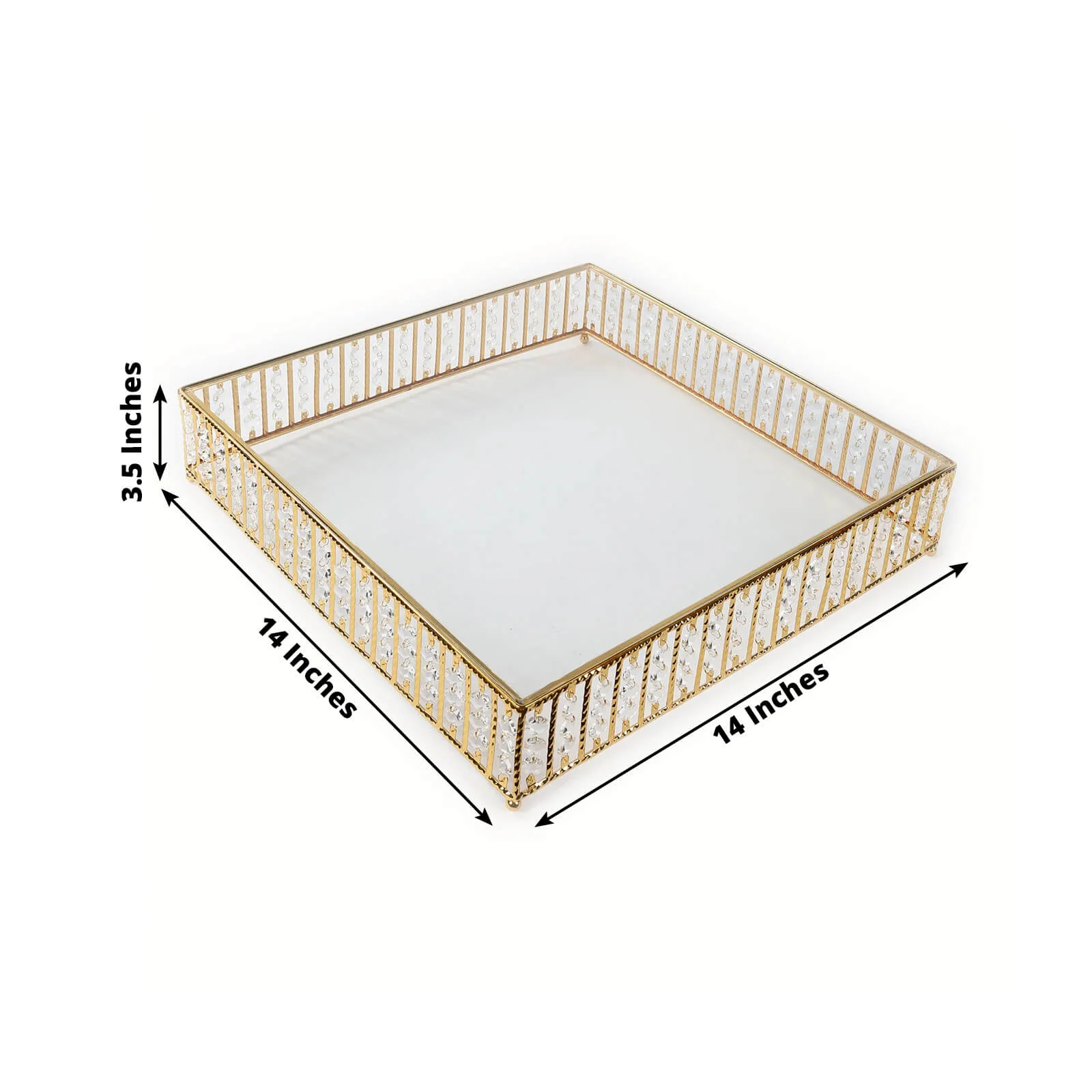 Square Crystal Cake Stand with Hanging Beads and Glass Top – 14" Gold Metal Dessert Display Tray - Image 2