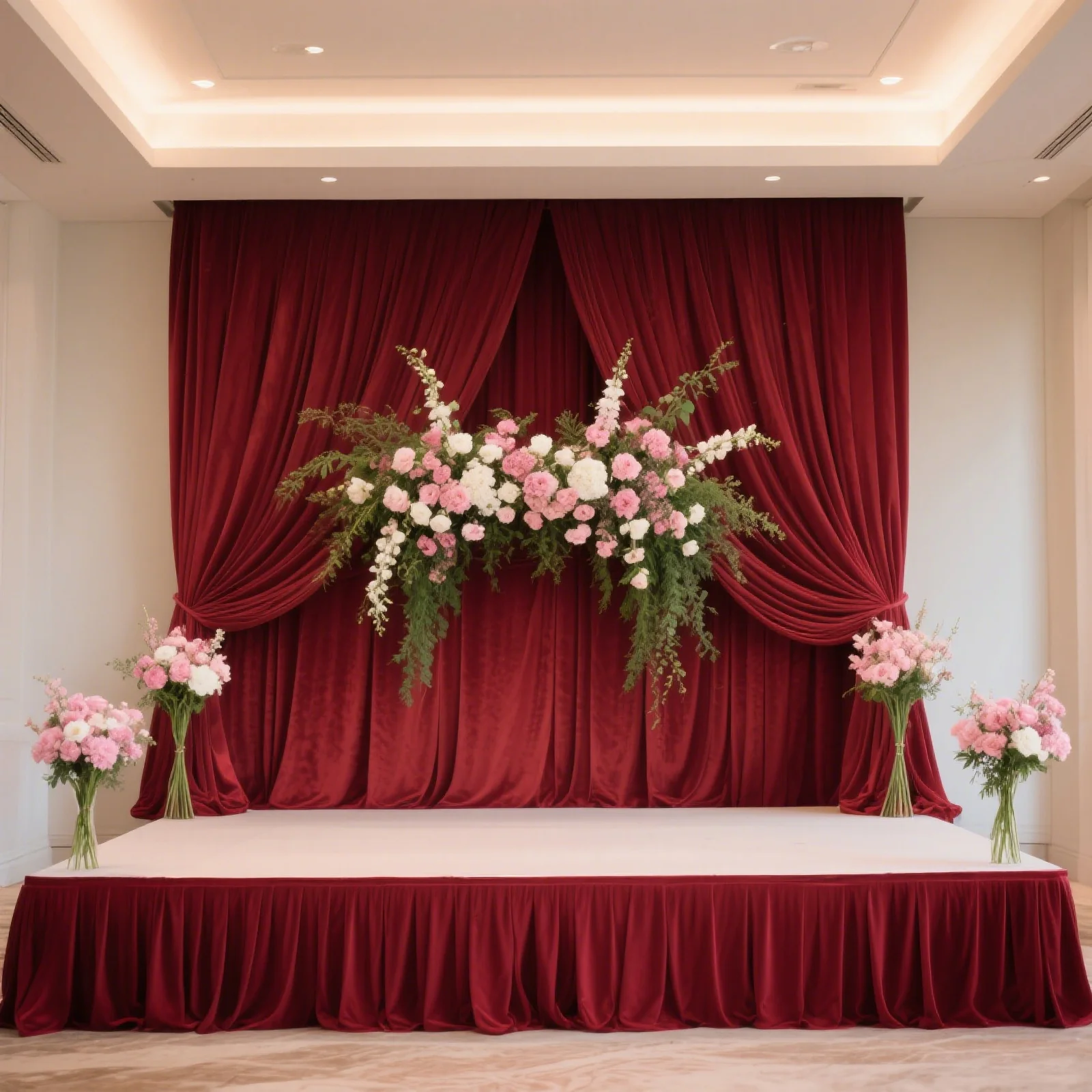 Portable Stage Skirting Polyester Shirred Pleat Stage Cover for Wedding Platform Burgundy - 24"x20ft - Image 2