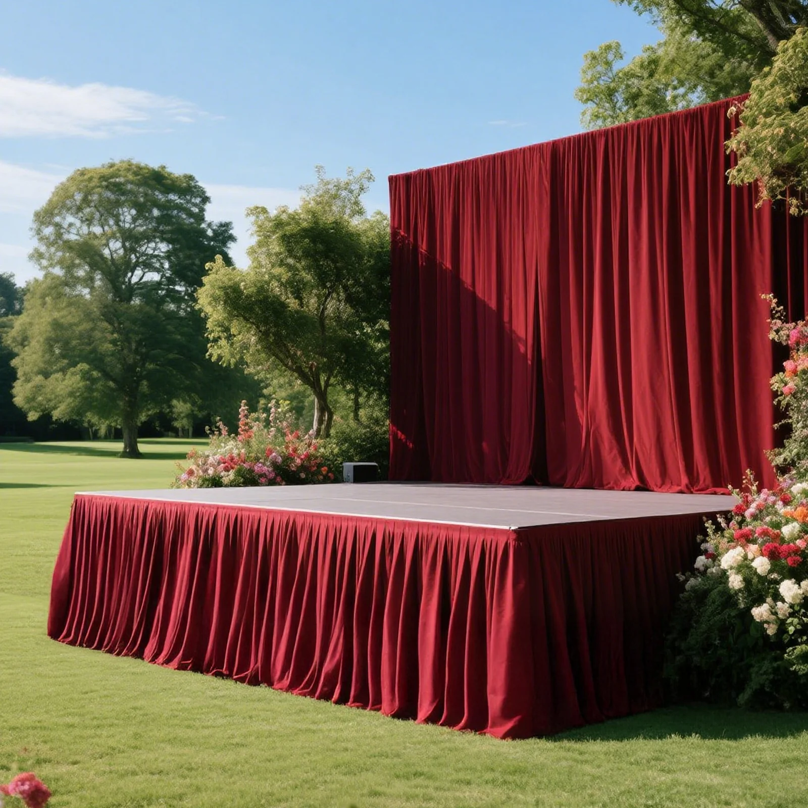 Portable Stage Skirting Polyester Shirred Pleat Stage Cover for Wedding Platform Burgundy - 36"x20ft - Image 3