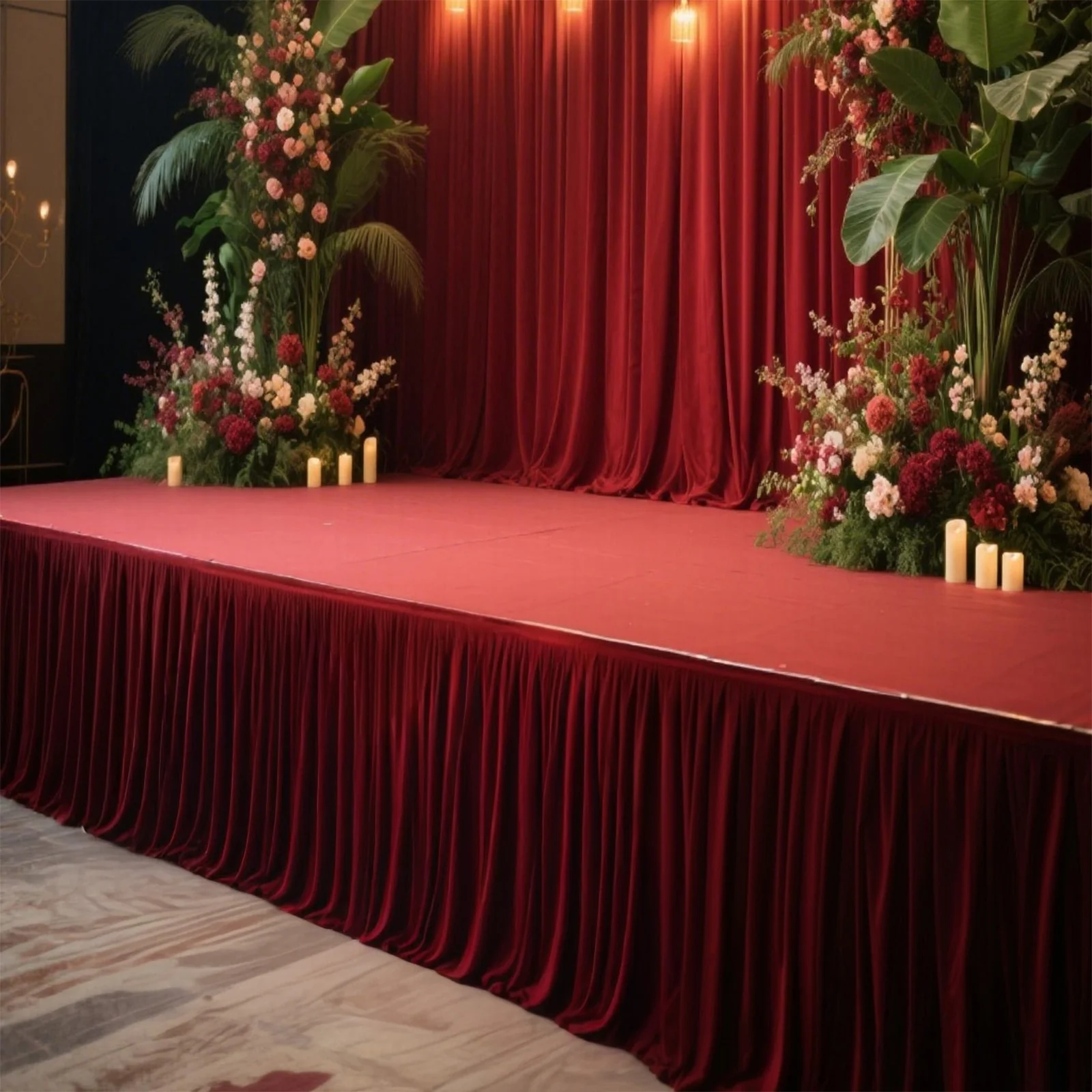 Portable Stage Skirting Polyester Shirred Pleat Stage Cover for Wedding Platform Burgundy - 48"x20ft - Image 3
