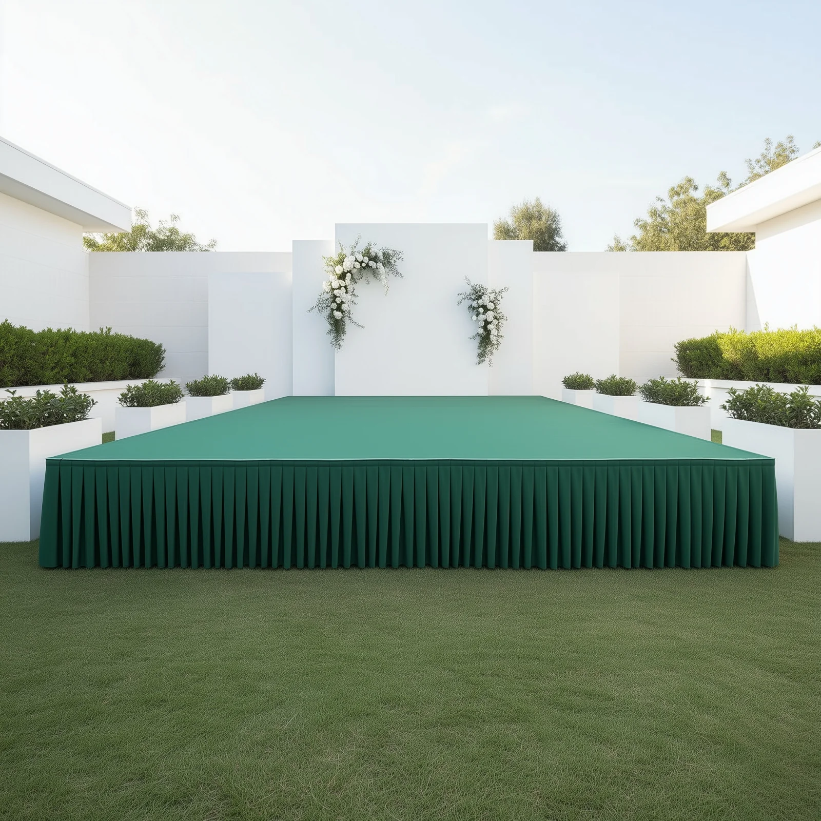 Portable Stage Skirting Polyester Shirred Pleat Stage Cover for Wedding Platform Hunter Emerald Green - 24"x20ft - Image 6