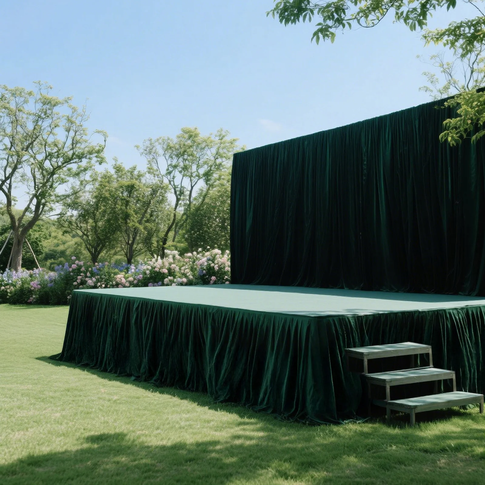 Portable Stage Skirting Polyester Shirred Pleat Stage Cover for Wedding Platform Hunter Emerald Green - 36"x20ft - Image 3