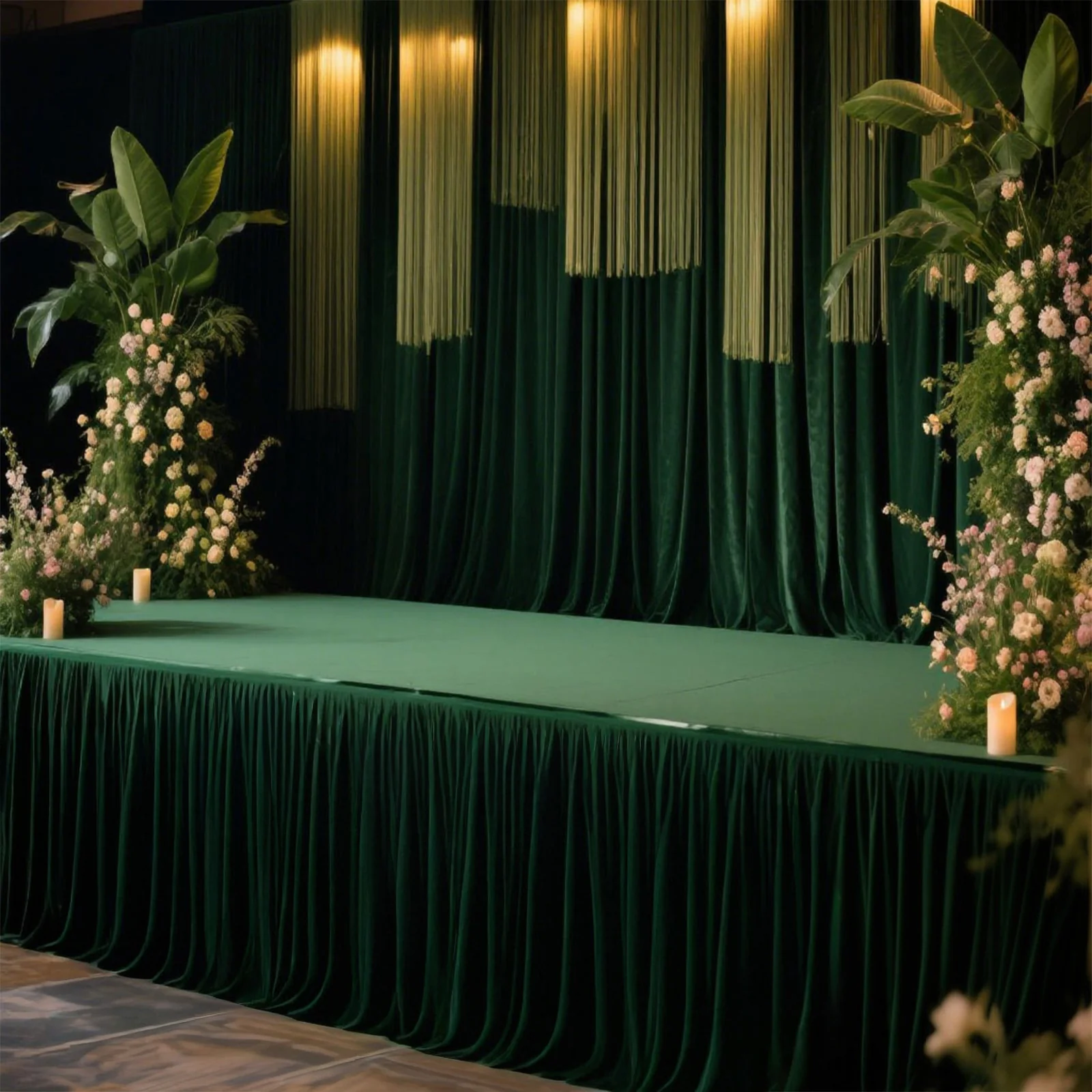Portable Stage Skirting Polyester Shirred Pleat Stage Cover for Wedding Platform Hunter Emerald Green - 48"x20ft - Image 3