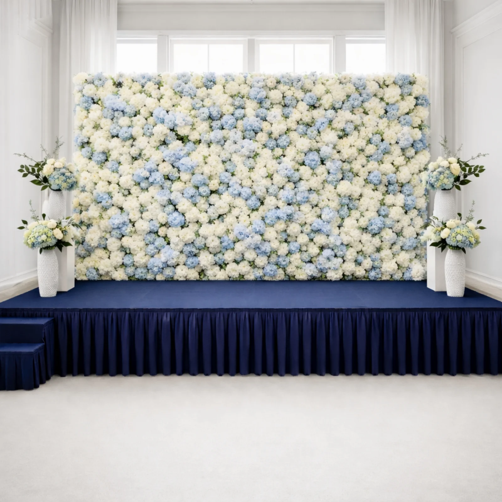 Portable Stage Skirting Polyester Shirred Pleat Stage Cover for Wedding Platform Navy Blue - 16"x10ft - Image 6