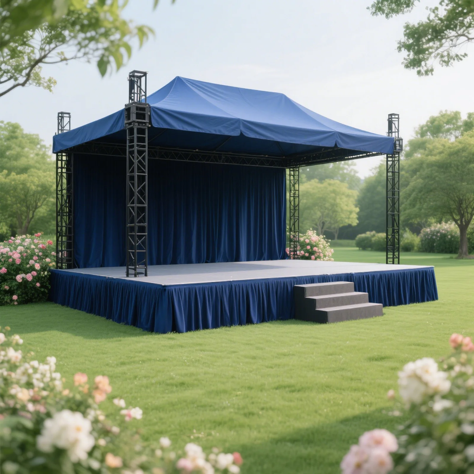 Portable Stage Skirting Polyester Shirred Pleat Stage Cover for Wedding Platform Navy Blue - 24"x20ft - Image 3