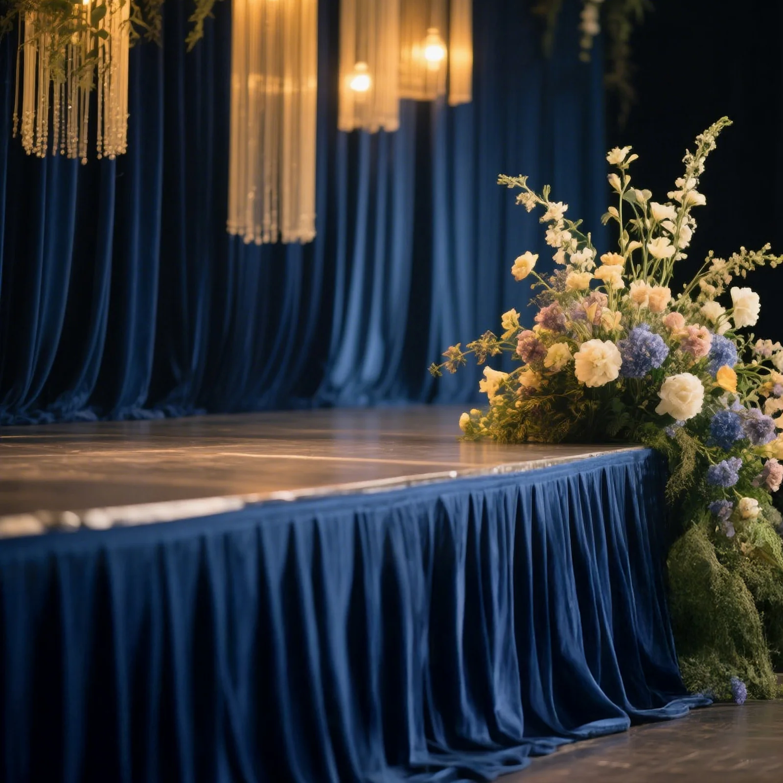 Portable Stage Skirting Polyester Shirred Pleat Stage Cover for Wedding Platform Navy Blue - 36"x20ft - Image 2