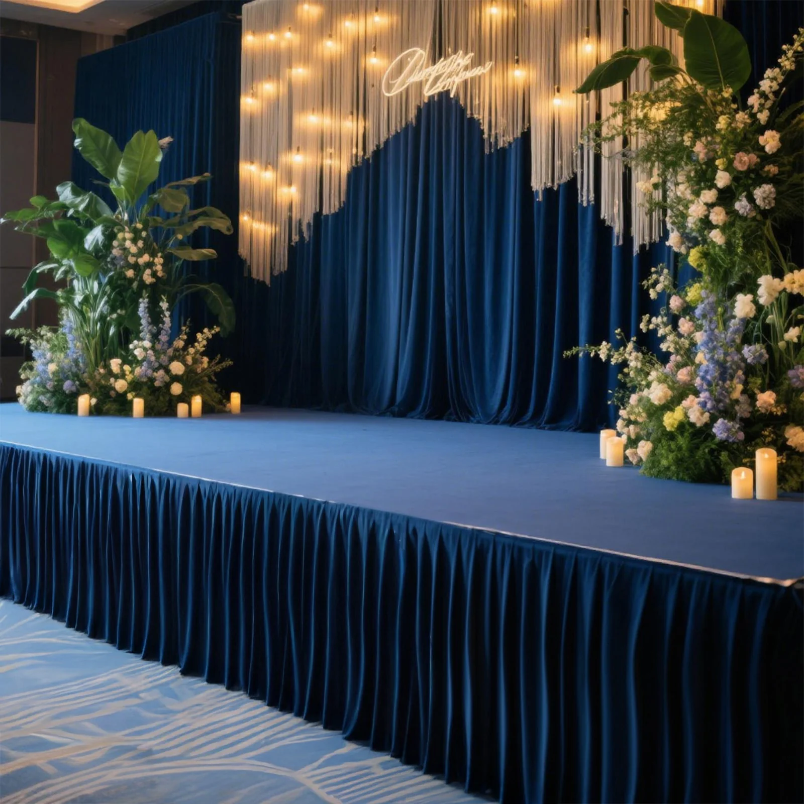 Portable Stage Skirting Polyester Shirred Pleat Stage Cover for Wedding Platform Navy Blue - 48"x20ft - Image 3