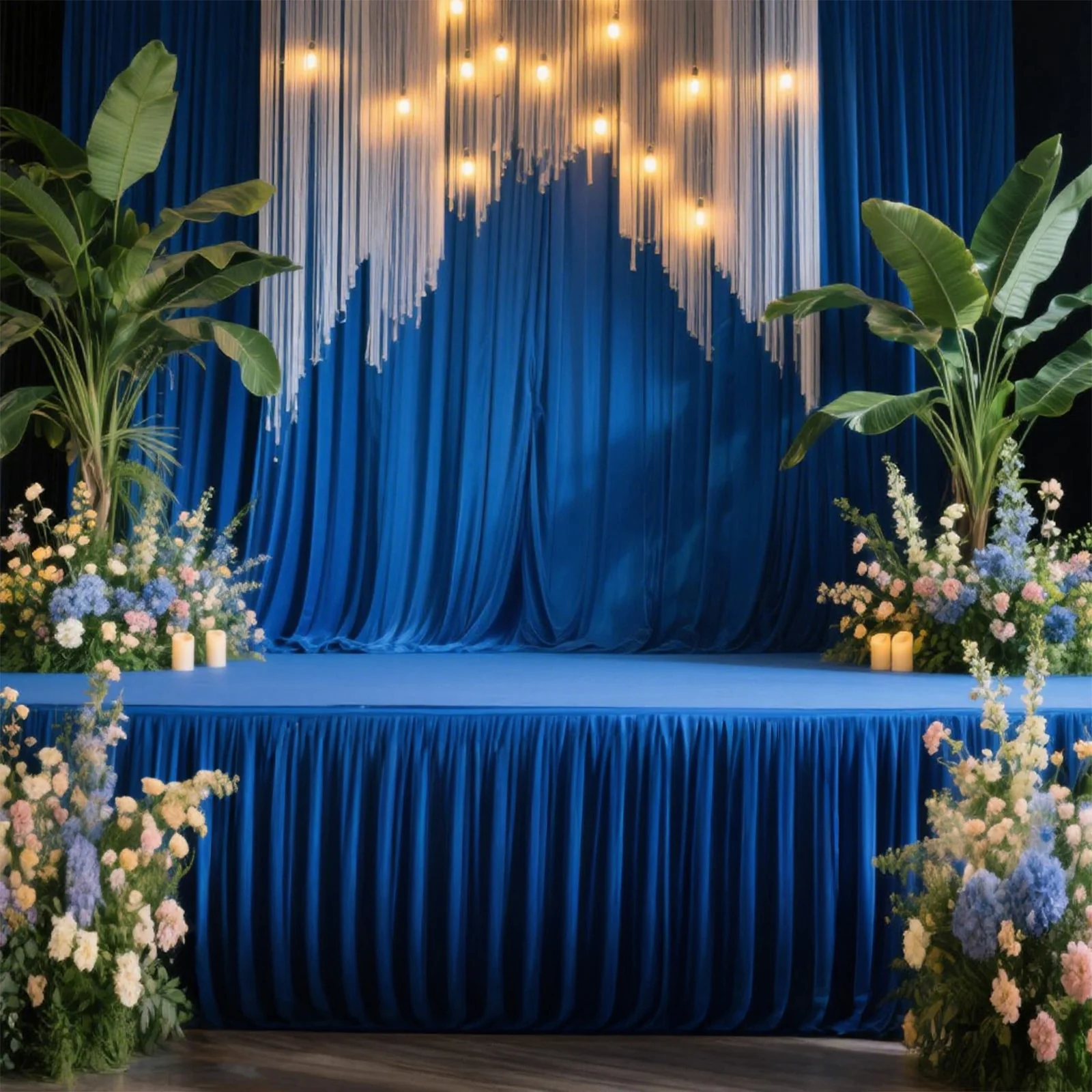 Portable Stage Skirting Polyester Shirred Pleat Stage Cover for Wedding Platform Royal Blue - 48"x20ft