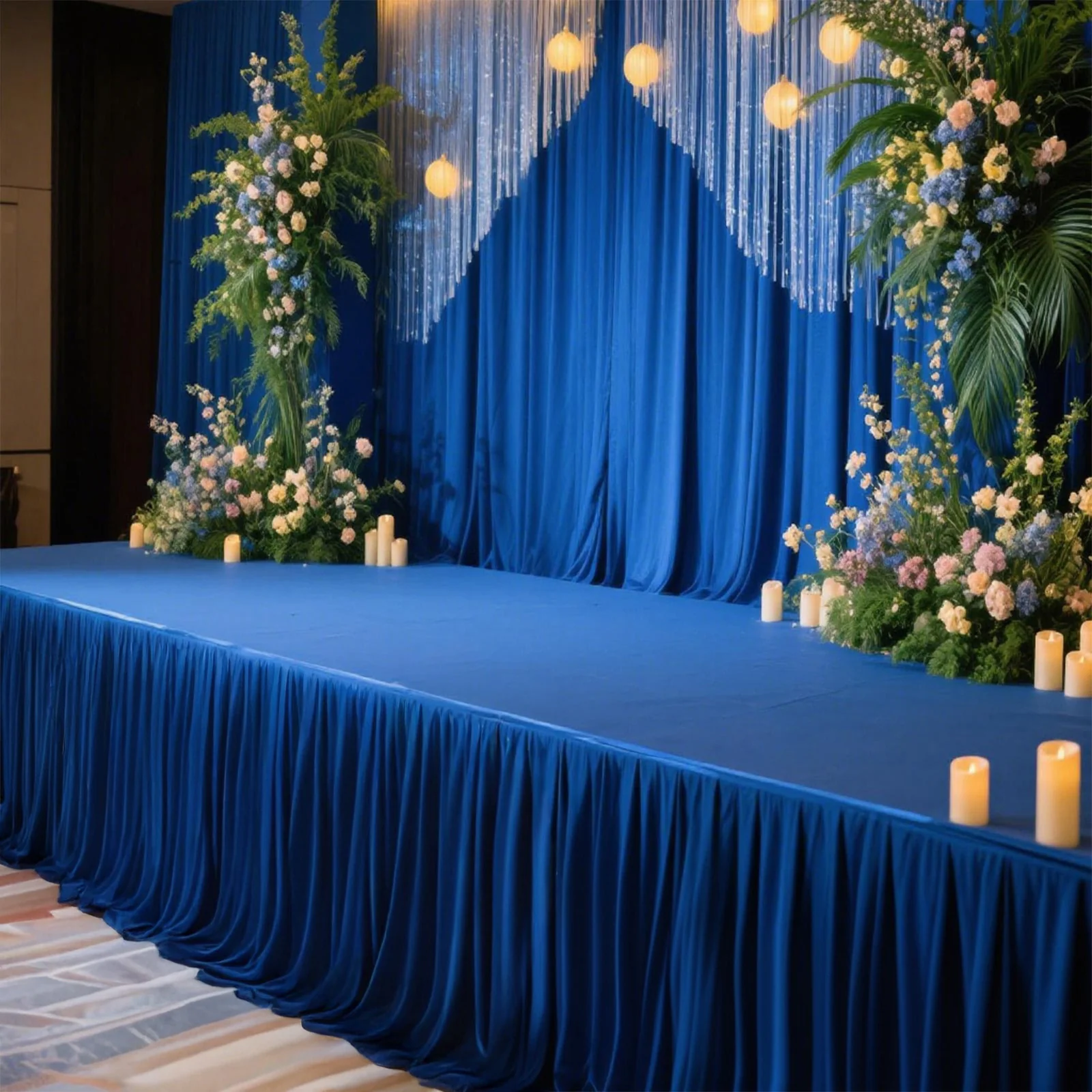 Portable Stage Skirting Polyester Shirred Pleat Stage Cover for Wedding Platform Royal Blue - 48"x20ft - Image 4