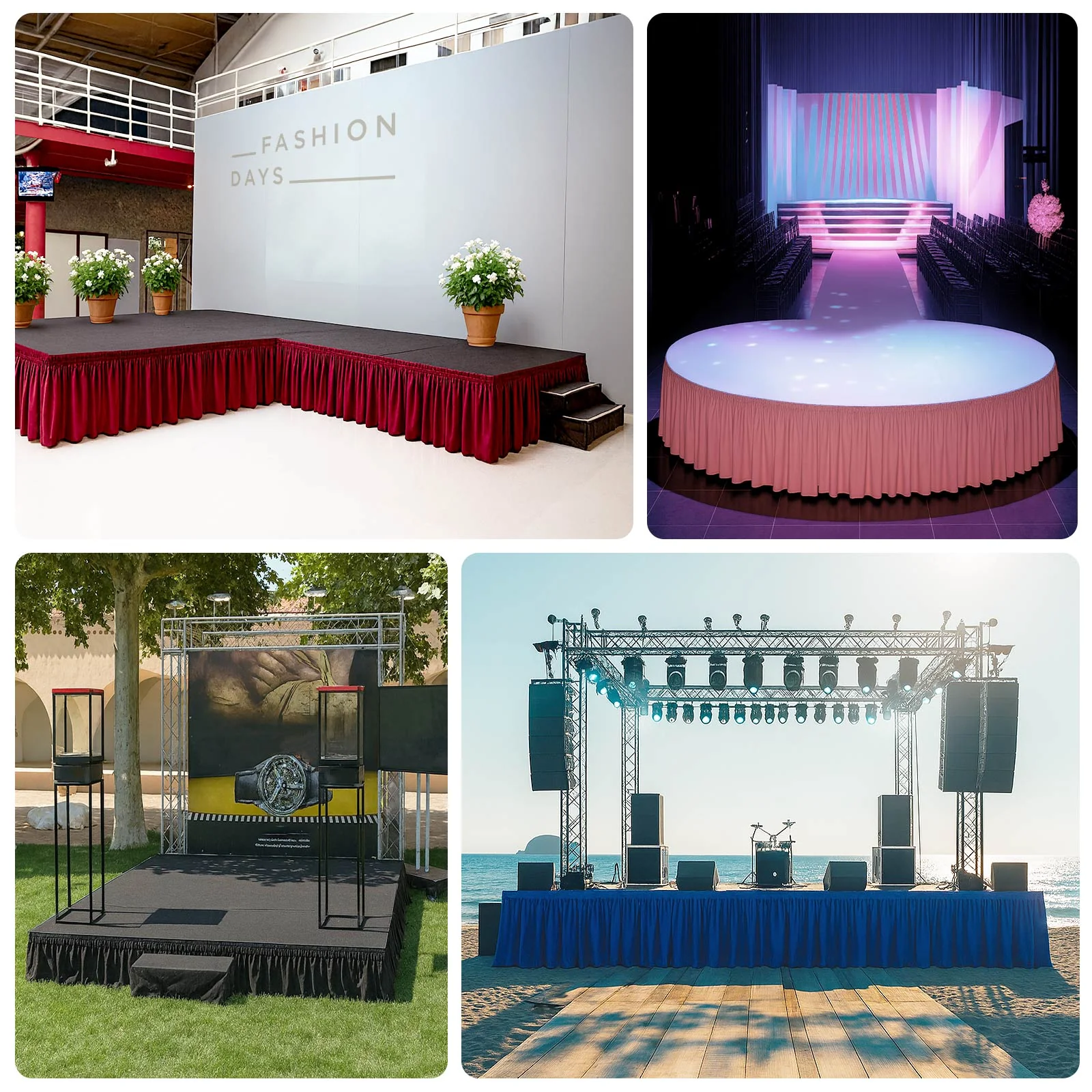 Portable Stage Skirting Polyester Shirred Pleat Stage Cover for Wedding Platform White - 16"x10ft - Image 5