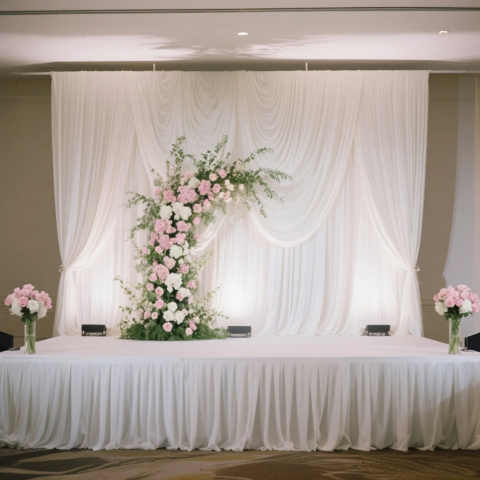 Portable Stage Skirting Polyester Shirred Pleat Stage Cover for Wedding Platform White - 24"x20ft