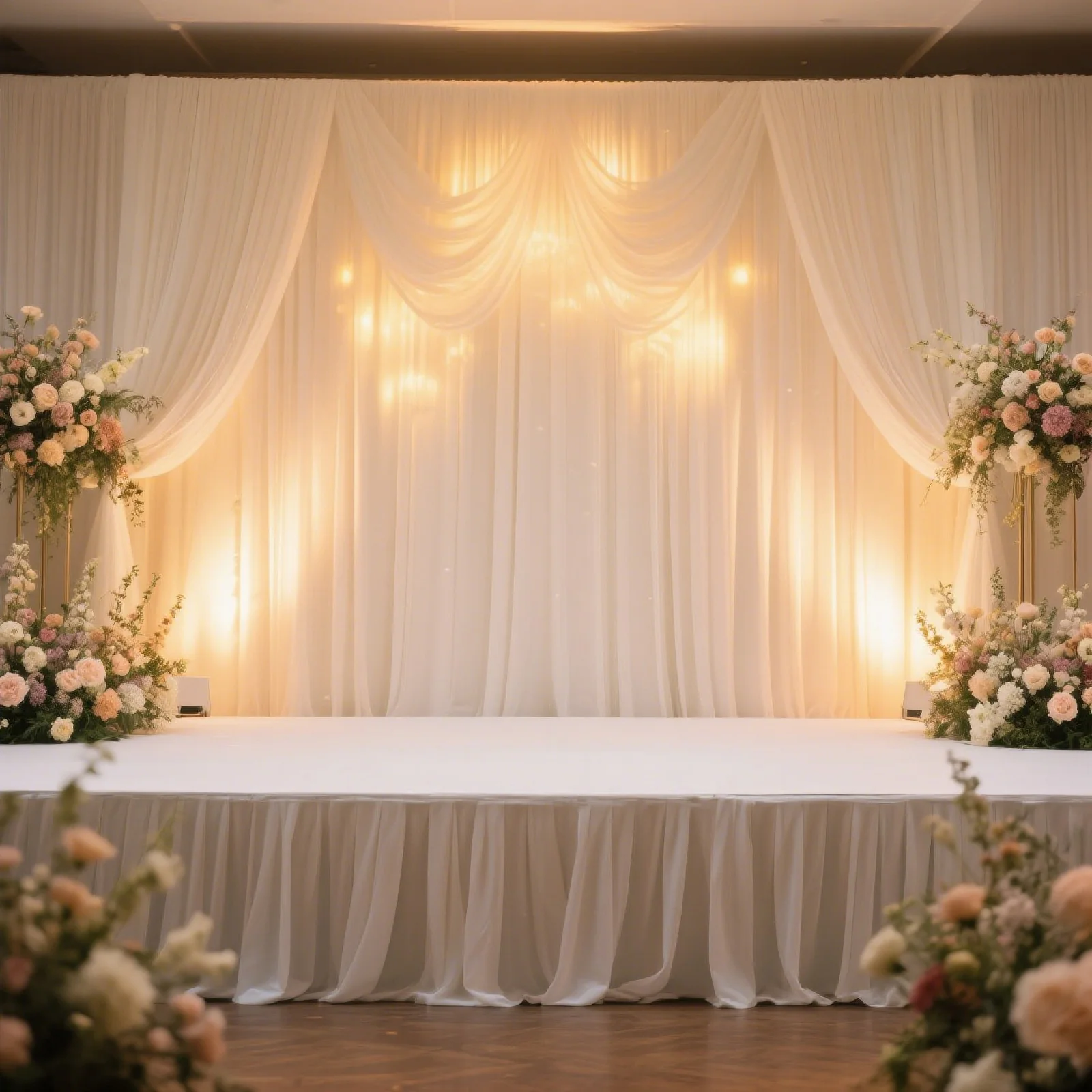 Portable Stage Skirting Polyester Shirred Pleat Stage Cover for Wedding Platform White - 36"x20ft