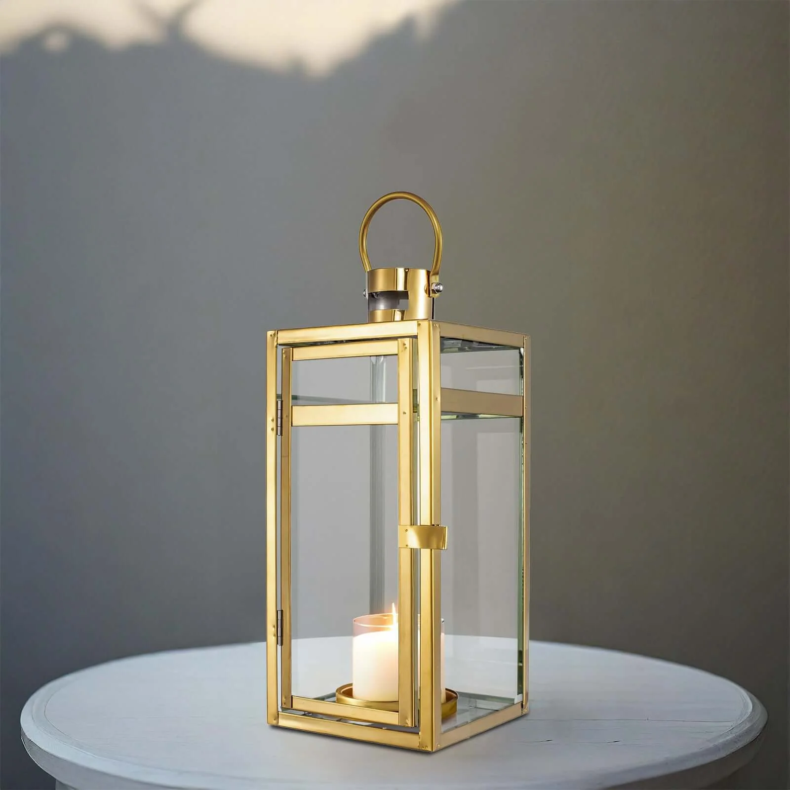 Stainless Steel Candle Lantern 12" Vintage Top Design Gold - Outdoor Metal Patio Lantern Centerpiece