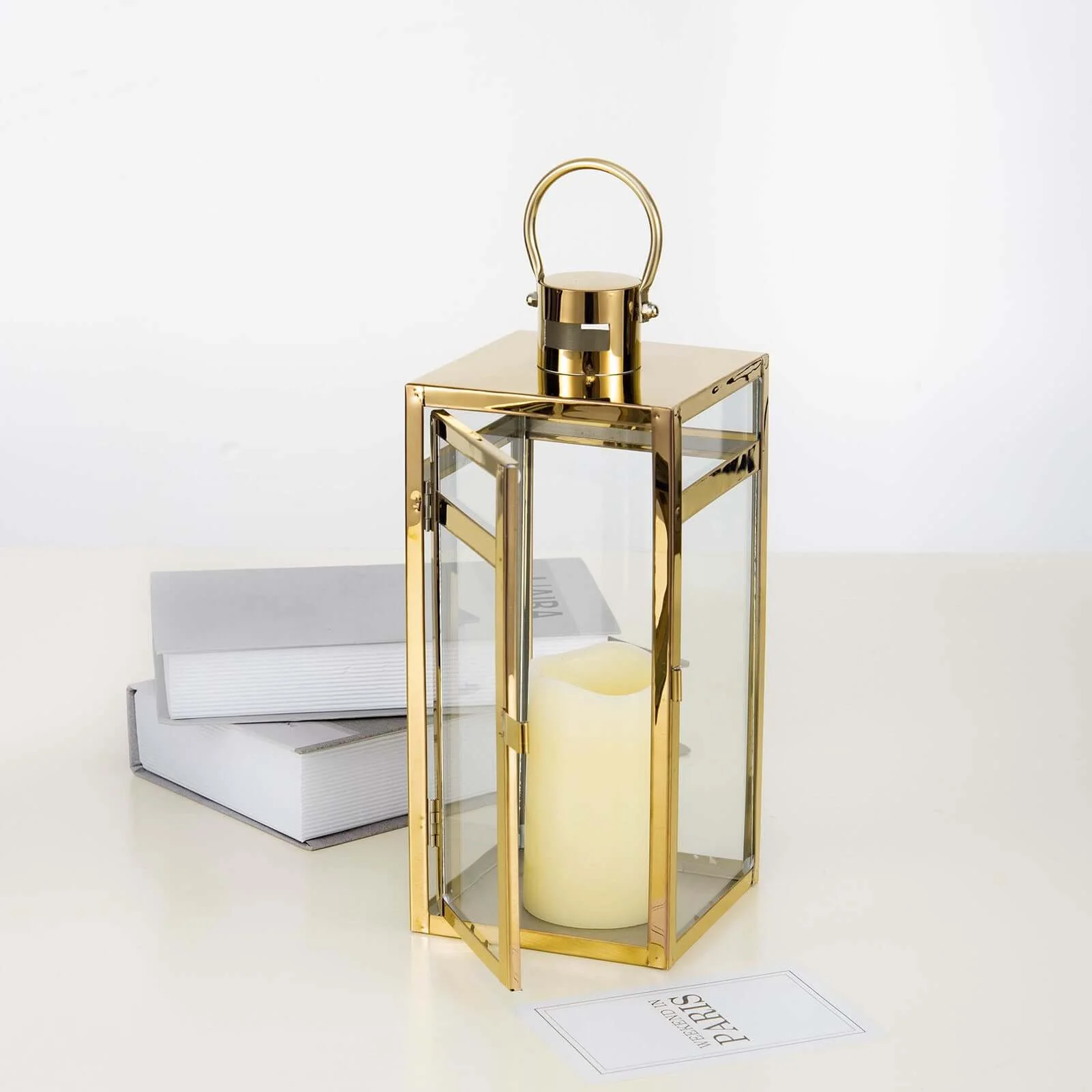 Stainless Steel Candle Lantern 12" Vintage Top Design Gold - Outdoor Metal Patio Lantern Centerpiece - Image 14