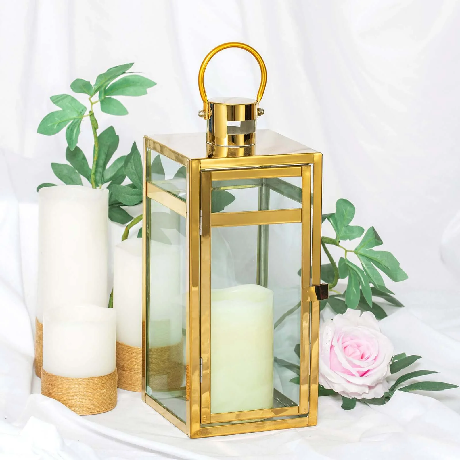 Stainless Steel Candle Lantern 12" Vintage Top Design Gold - Outdoor Metal Patio Lantern Centerpiece - Image 15