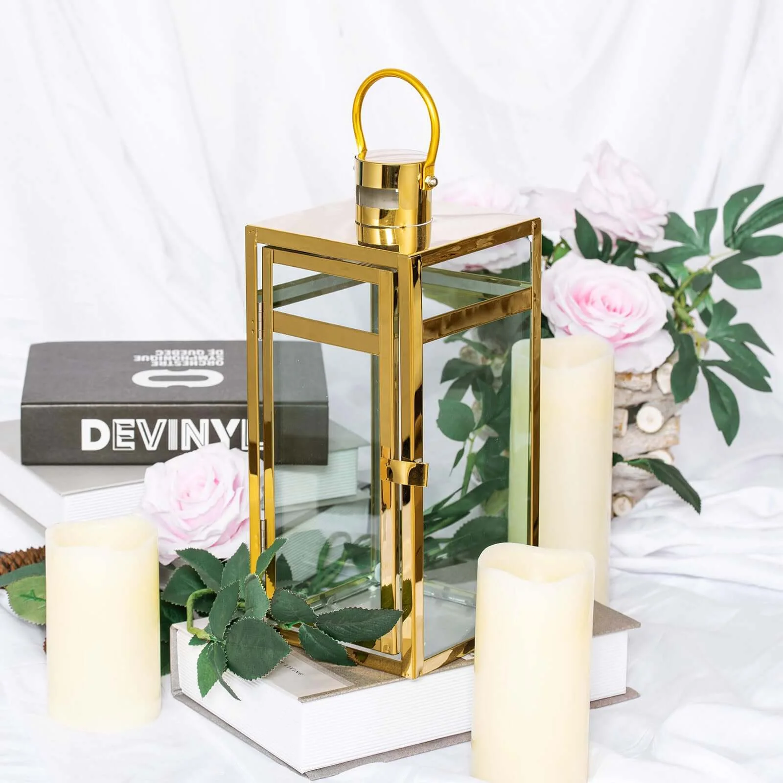 Stainless Steel Candle Lantern 12" Vintage Top Design Gold - Outdoor Metal Patio Lantern Centerpiece - Image 19