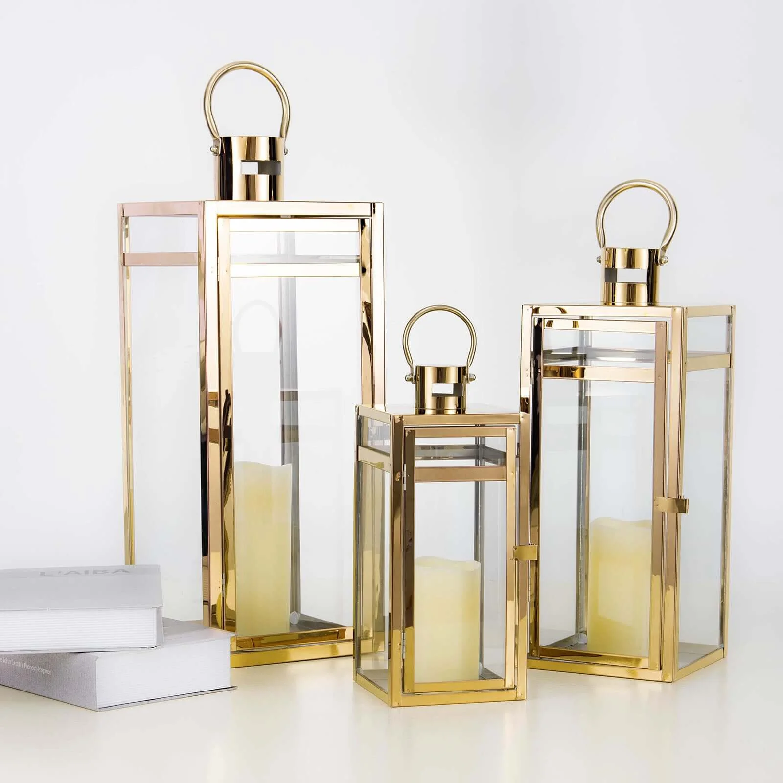 Stainless Steel Candle Lantern 12" Vintage Top Design Gold - Outdoor Metal Patio Lantern Centerpiece - Image 2