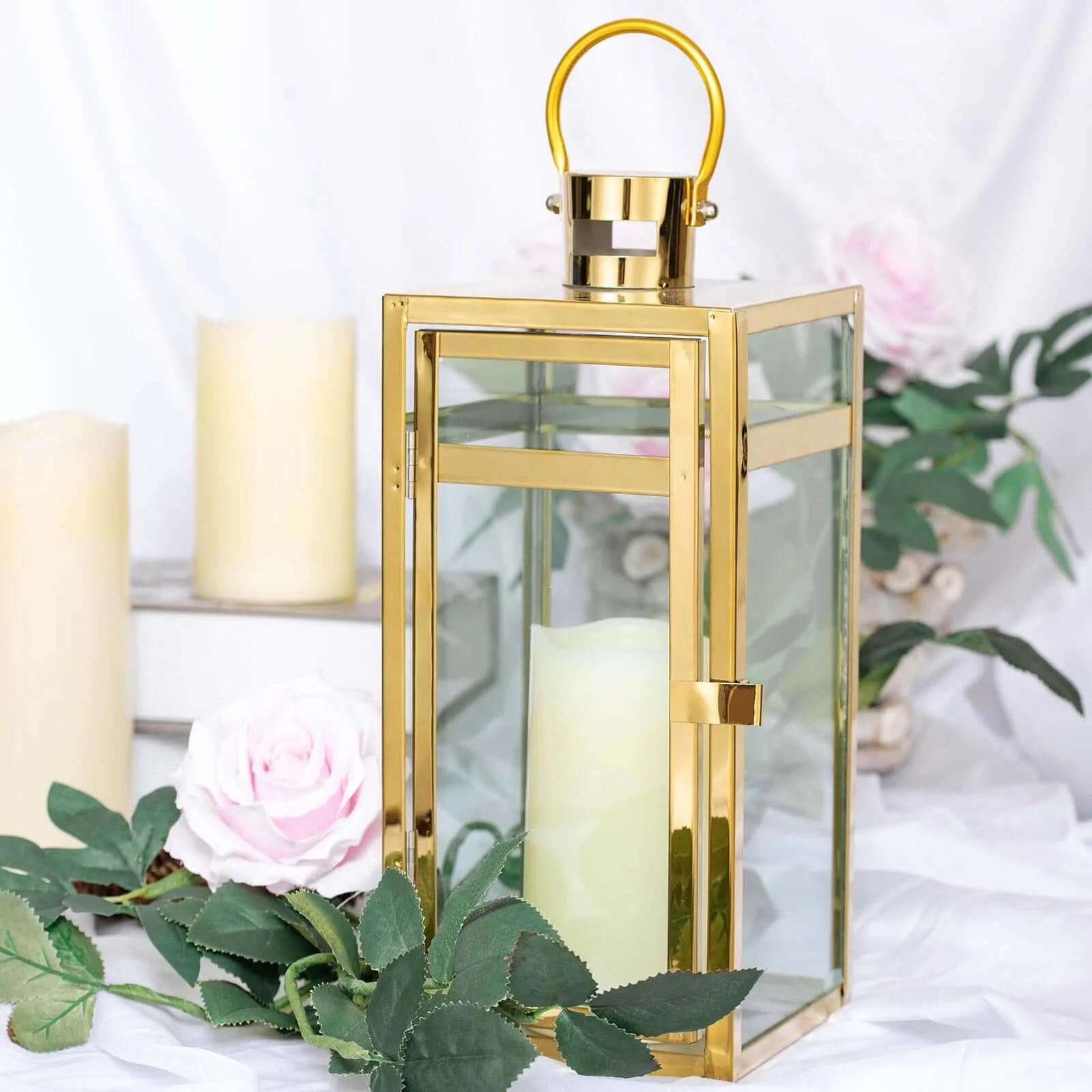 Stainless Steel Candle Lantern 12" Vintage Top Design Gold - Outdoor Metal Patio Lantern Centerpiece - Image 22