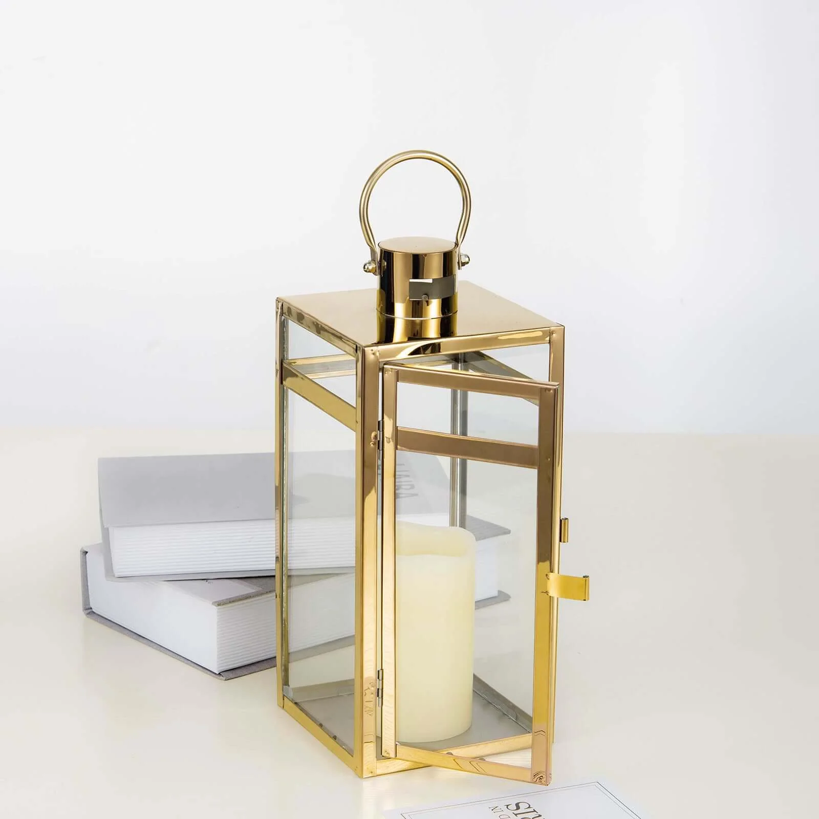 Stainless Steel Candle Lantern 12" Vintage Top Design Gold - Outdoor Metal Patio Lantern Centerpiece - Image 23