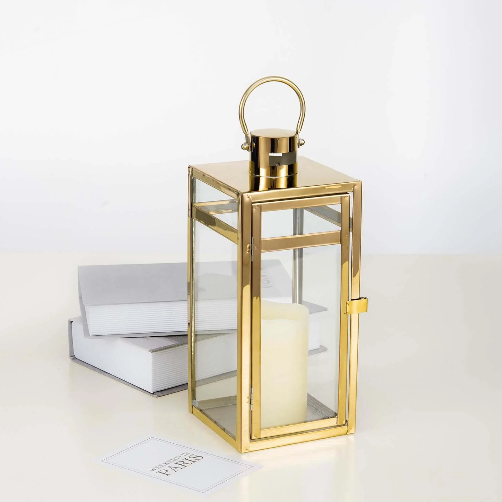 Stainless Steel Candle Lantern 12" Vintage Top Design Gold - Outdoor Metal Patio Lantern Centerpiece - Image 24