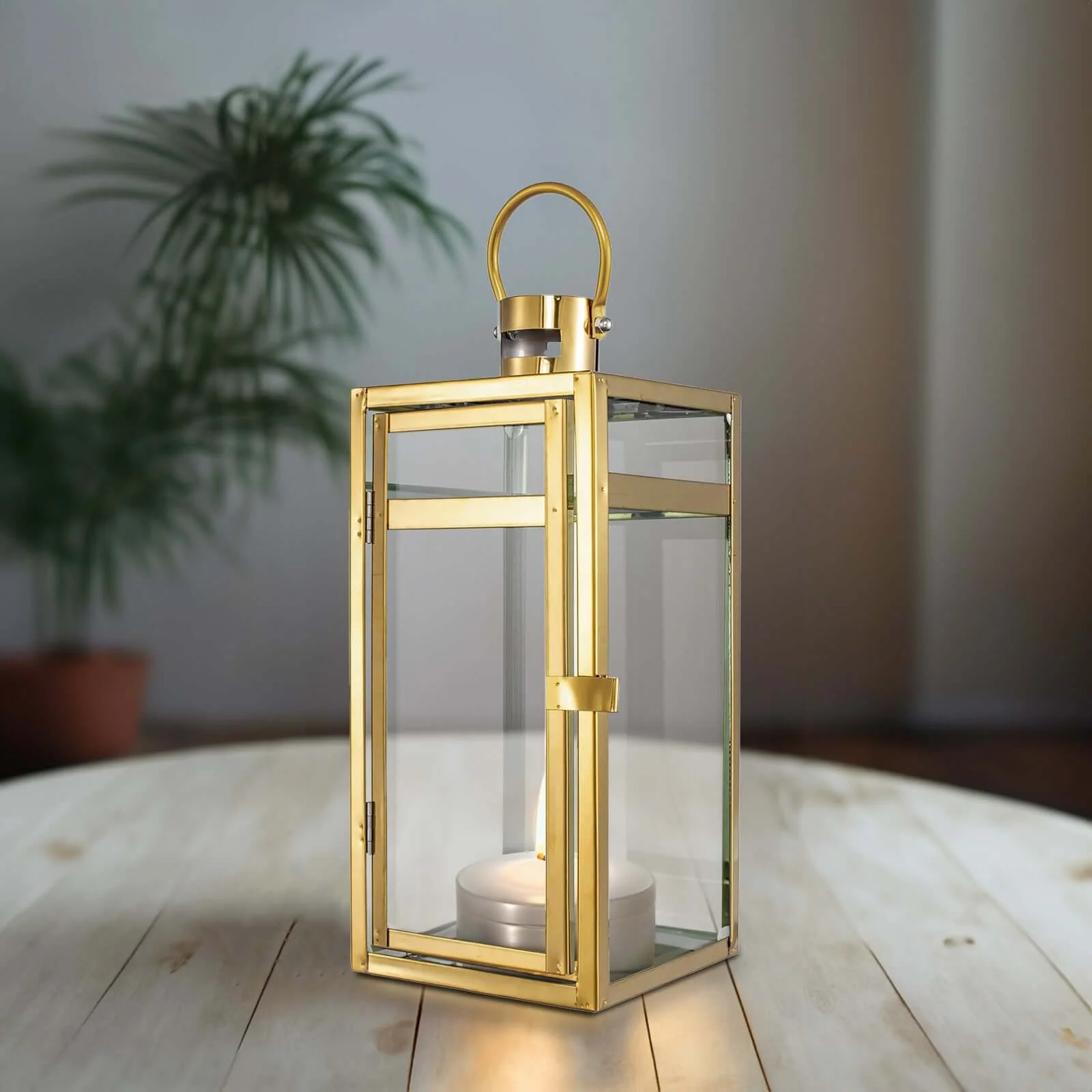 Stainless Steel Candle Lantern 12" Vintage Top Design Gold - Outdoor Metal Patio Lantern Centerpiece - Image 6